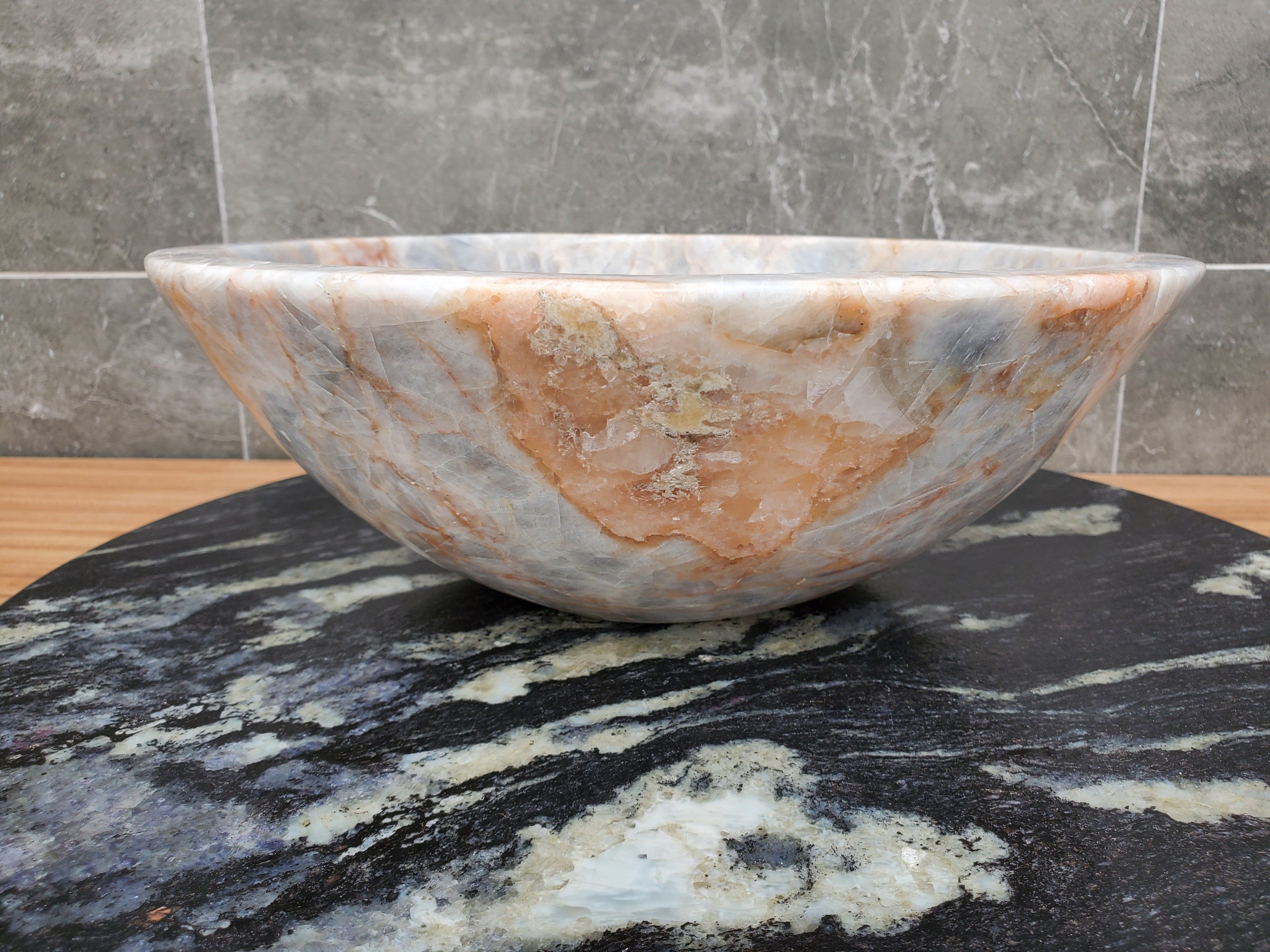 S31_03 Blue Gray Calcite Vessel Bathroom Sink - 14 x 14 inch