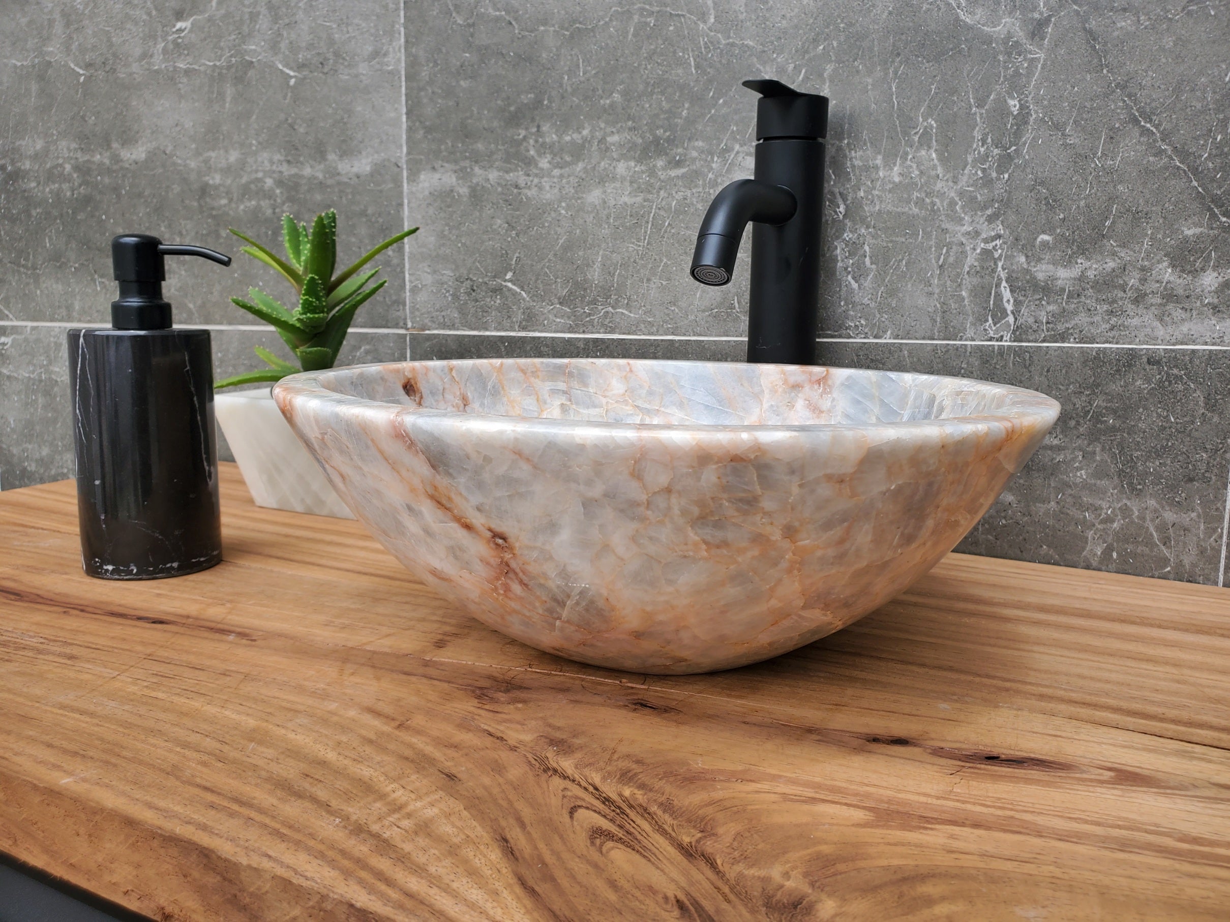 S31_03 Blue Gray Calcite Vessel Bathroom Sink