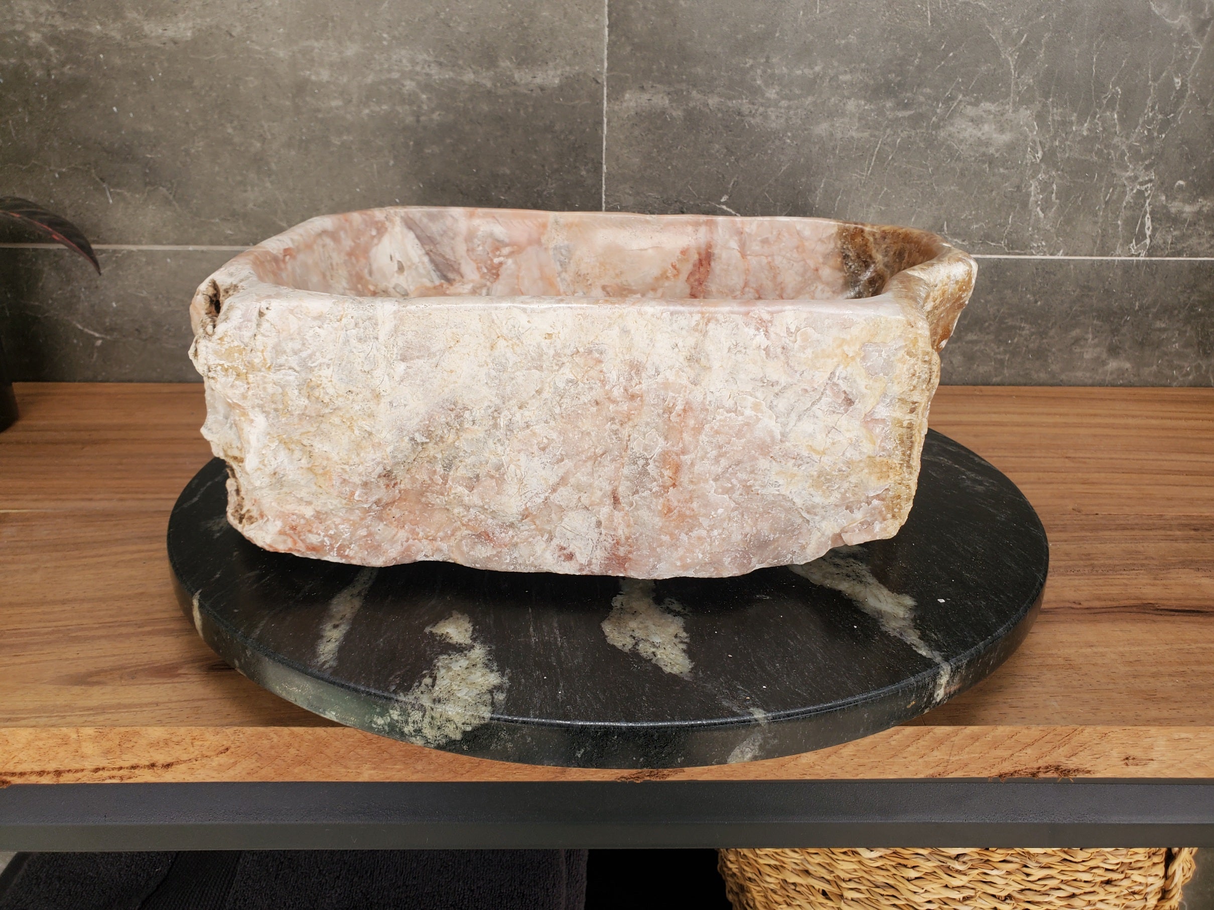 S34_02 Pink Onyx Vessel Bathroom Sink - 16 x 12.5 inch