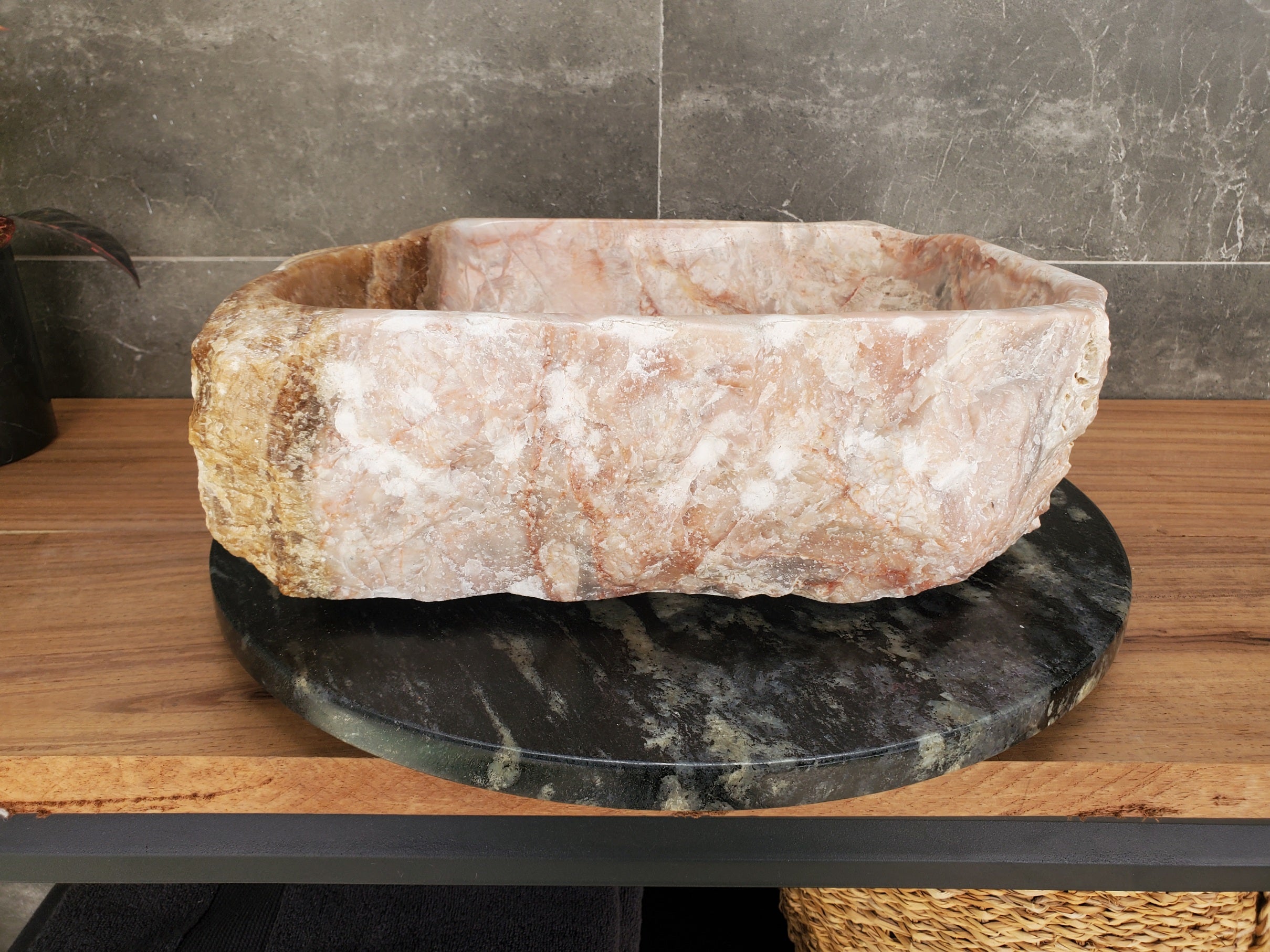 S34_02 Pink Onyx Vessel Bathroom Sink - 16 x 12.5 inch