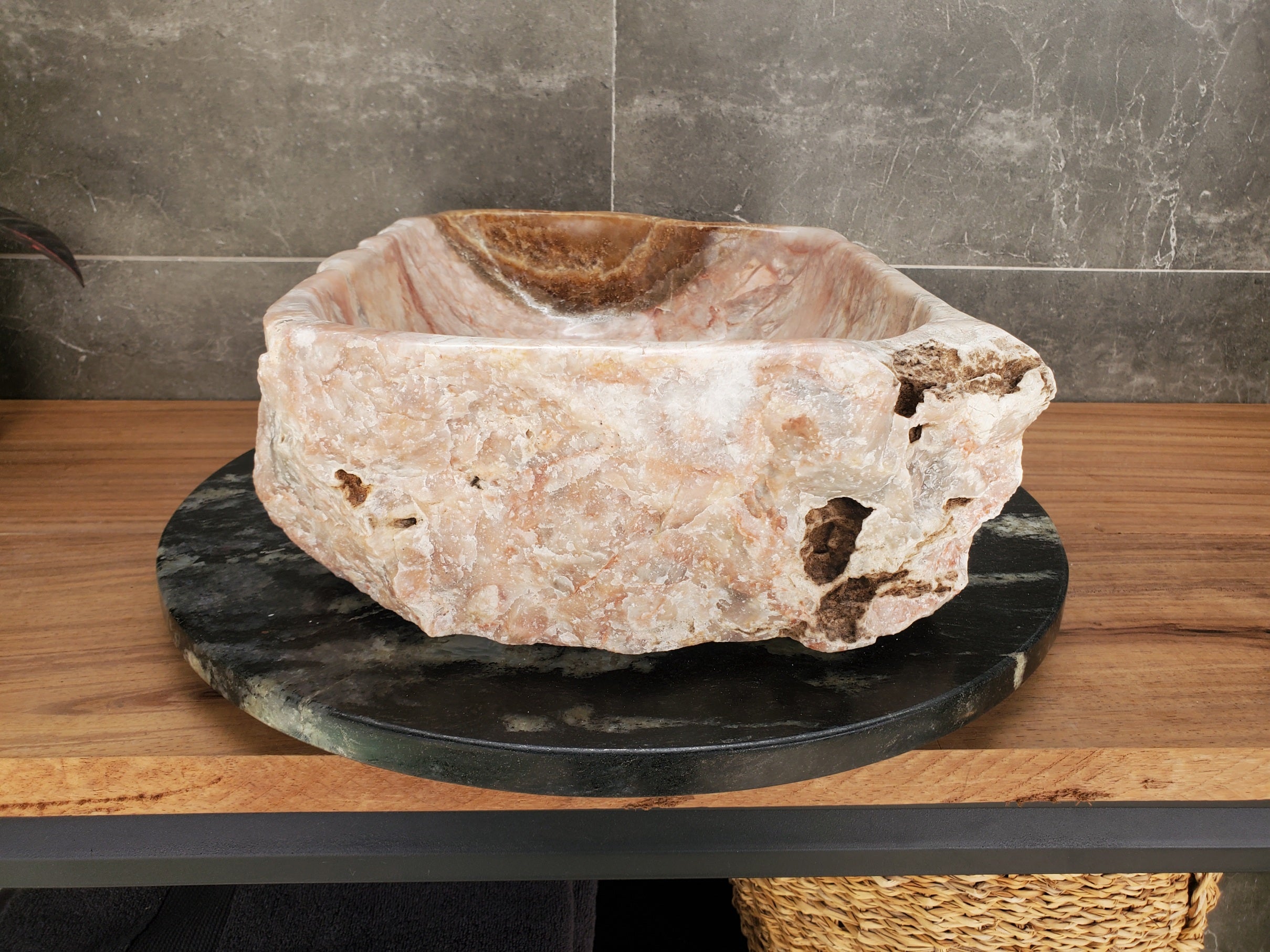 S34_02 Pink Onyx Vessel Bathroom Sink - 16 x 12.5 inch