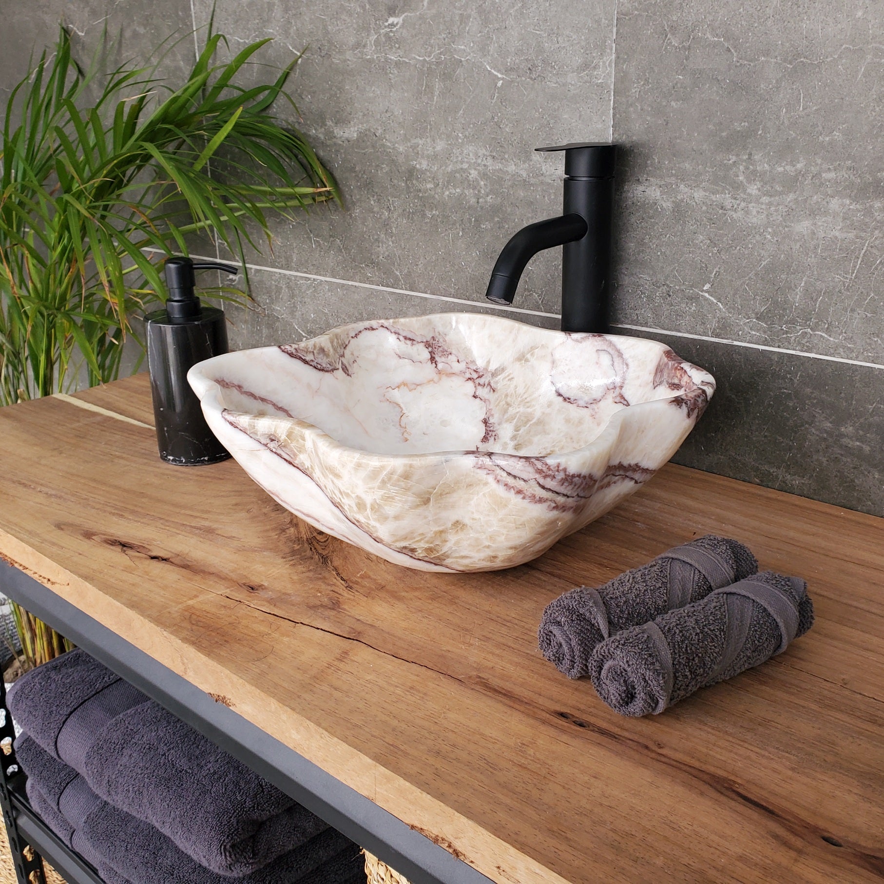 S33_40 Onyx Stone Vessel Bathroom Sink - 17 x 13 inch