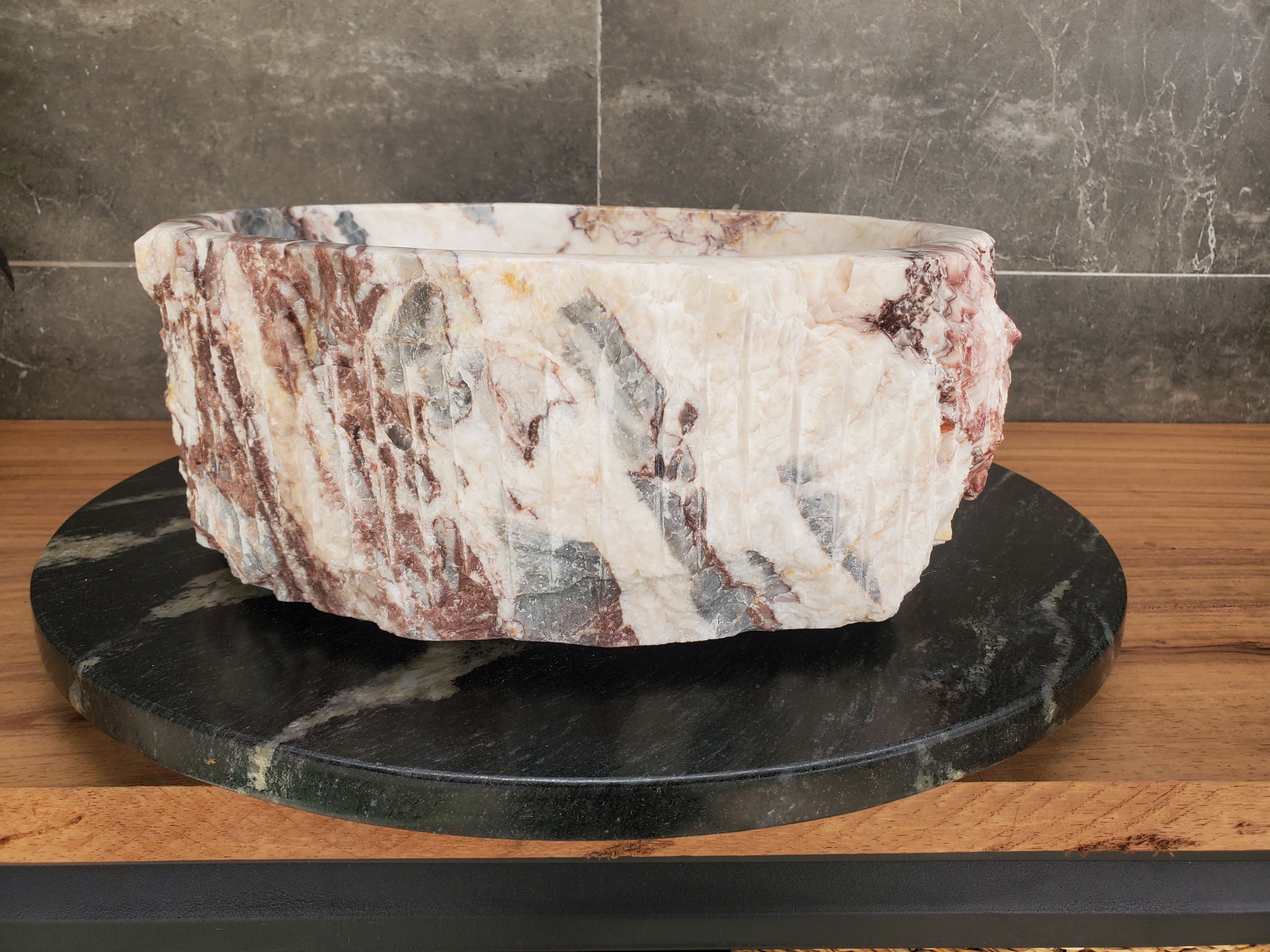 S34_03 Round Onyx Bathroom Stone Vessel Sink - 16 x 14.5 inch