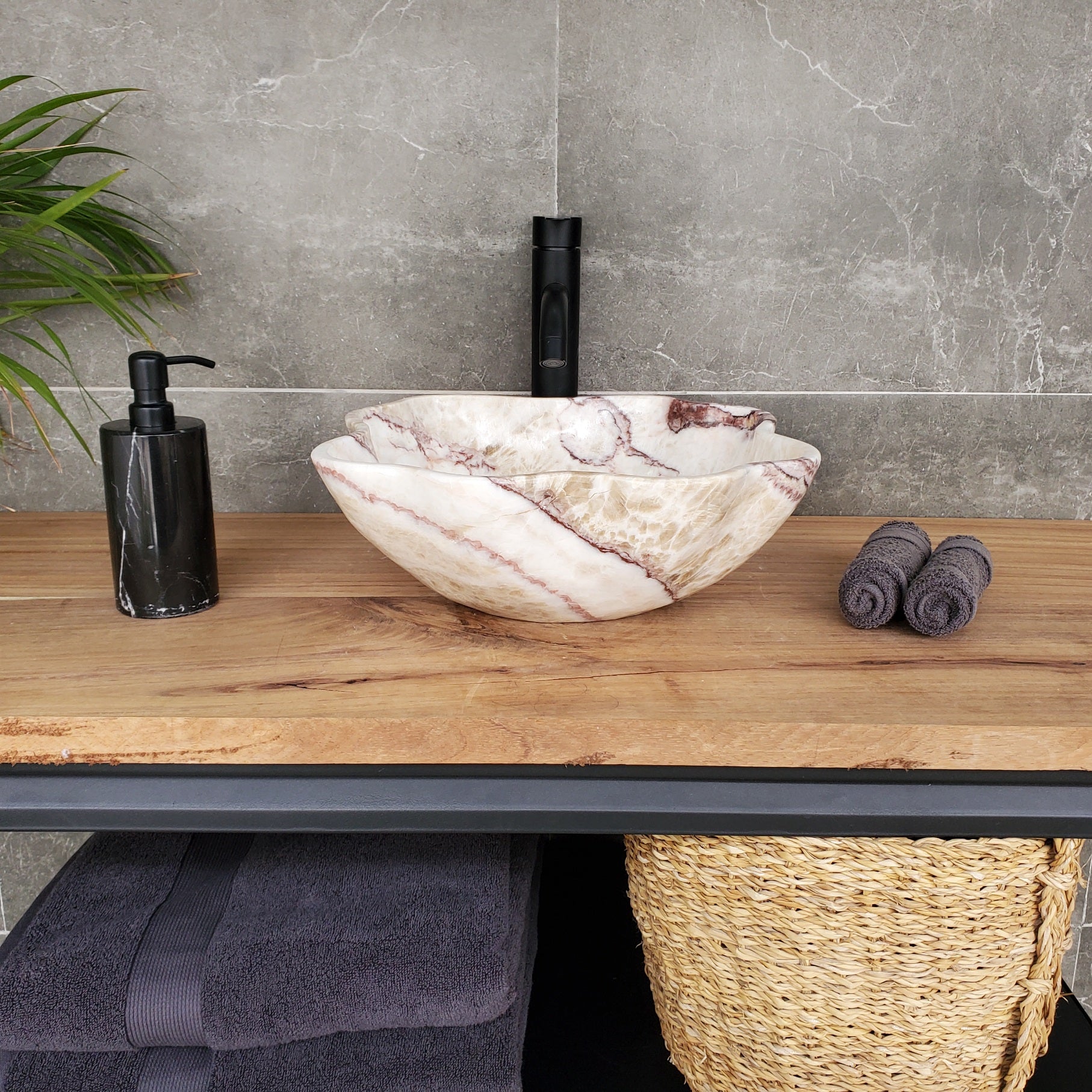 S33_40 Onyx Stone Vessel Bathroom Sink - 17 x 13 inch