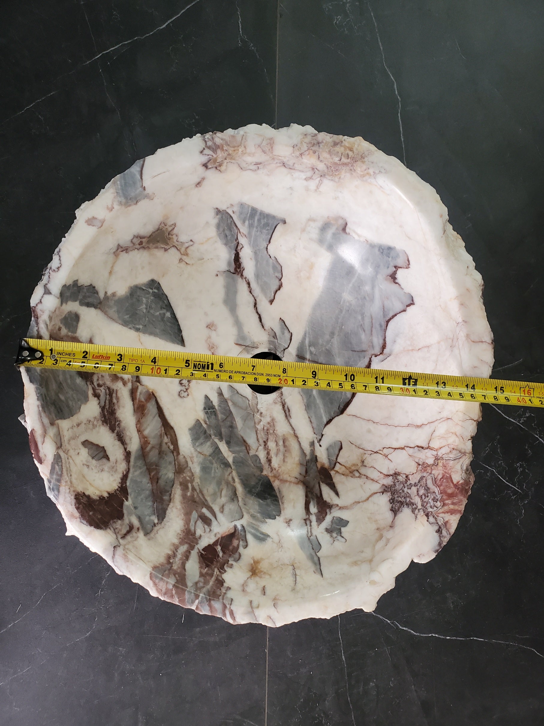 S34_03 Round Onyx Bathroom Stone Vessel Sink - 16 x 14.5 inch