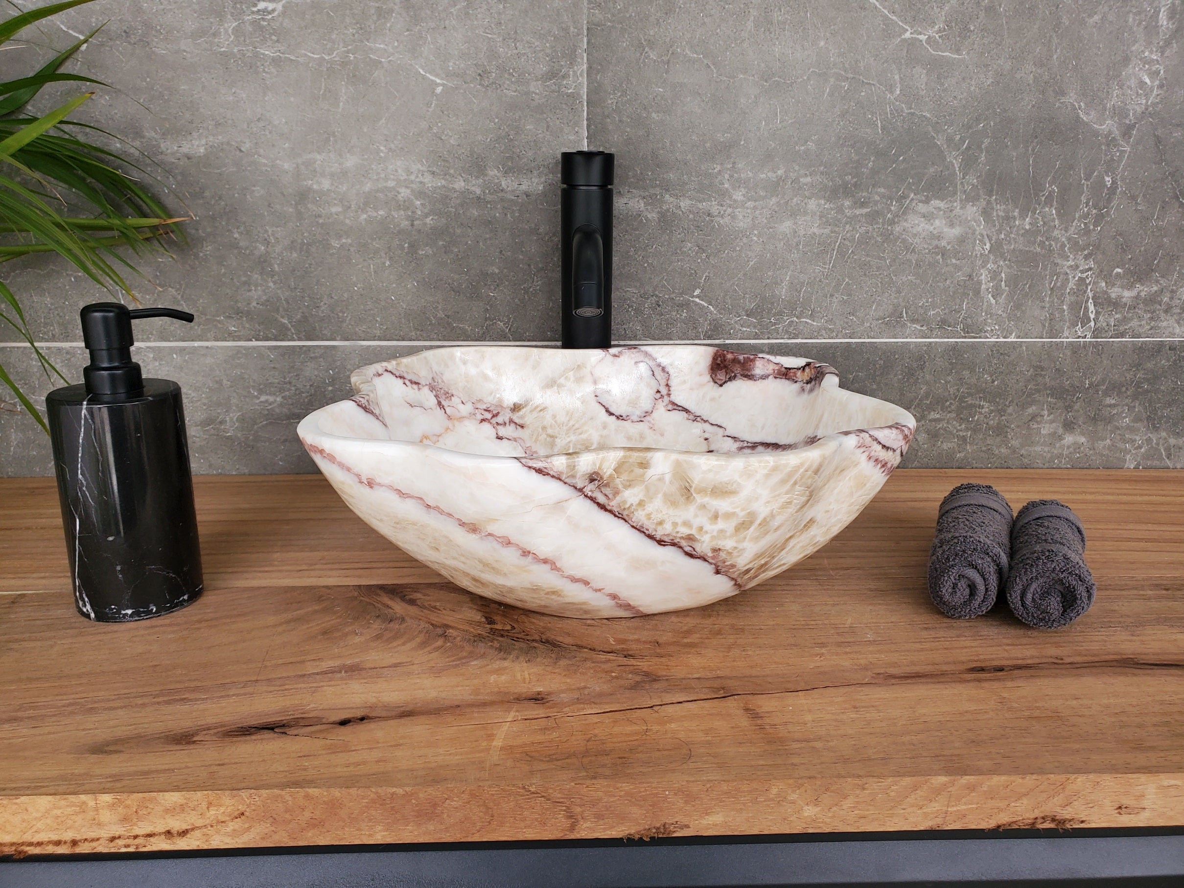 S33_40 Onyx Stone Vessel Bathroom Sink