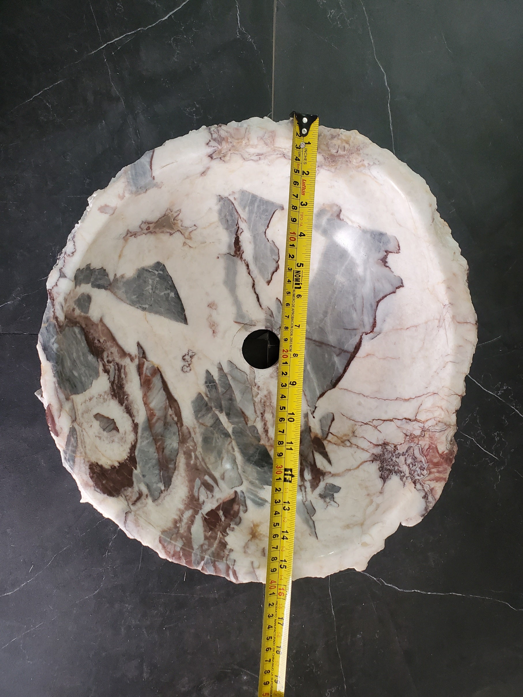 S34_03 Round Onyx Bathroom Stone Vessel Sink - 16 x 14.5 inch