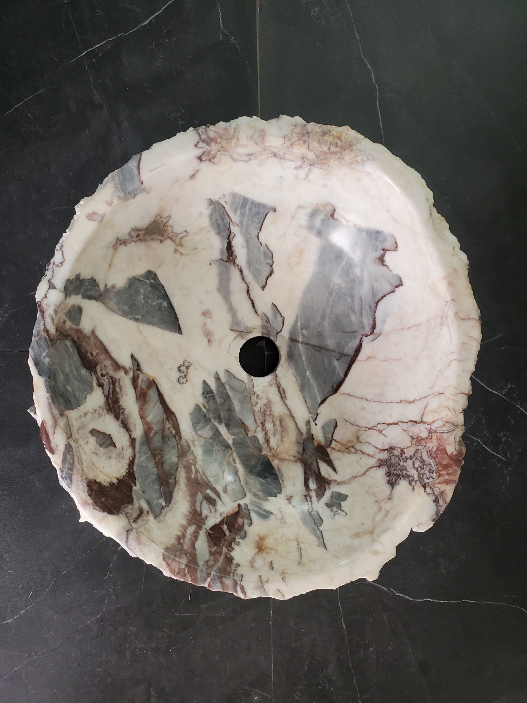 S34_03 Round Onyx Bathroom Stone Vessel Sink - 16 x 14.5 inch