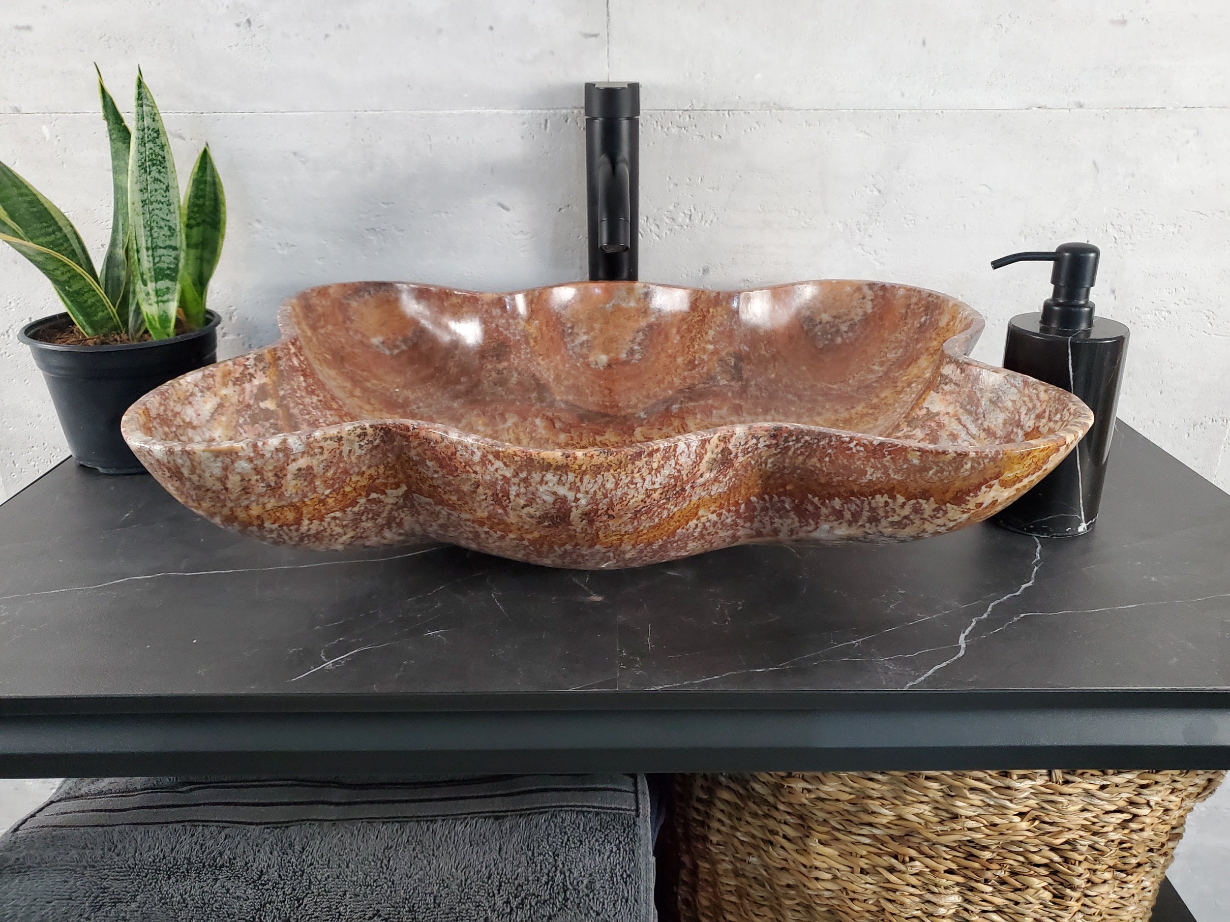 SET1032 Onyx Stone Vessel Sink Master Bathroom Set