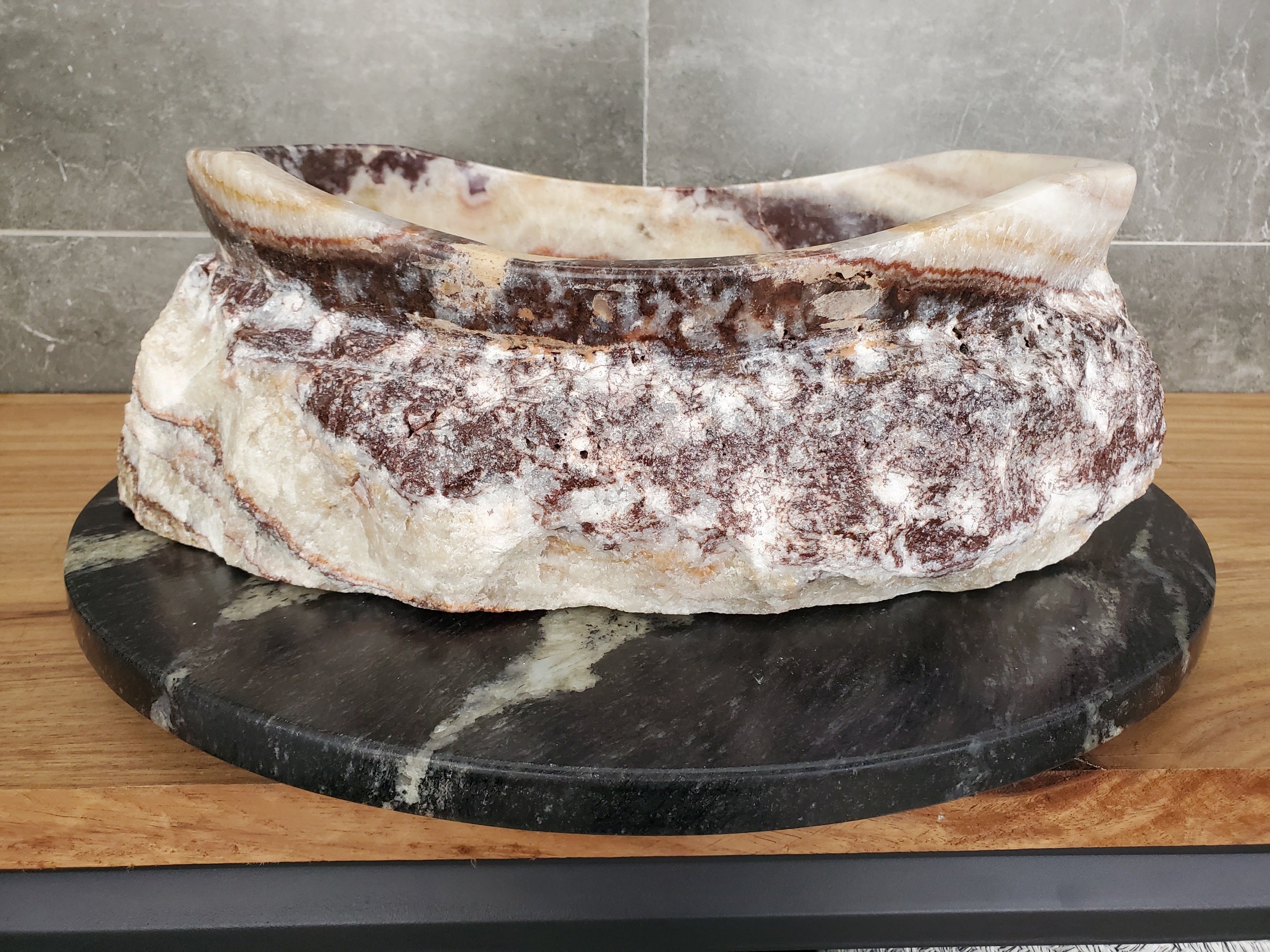 S31_09 Serpentine Onyx Stone Vessel Sink - 16 x 13.5 inch