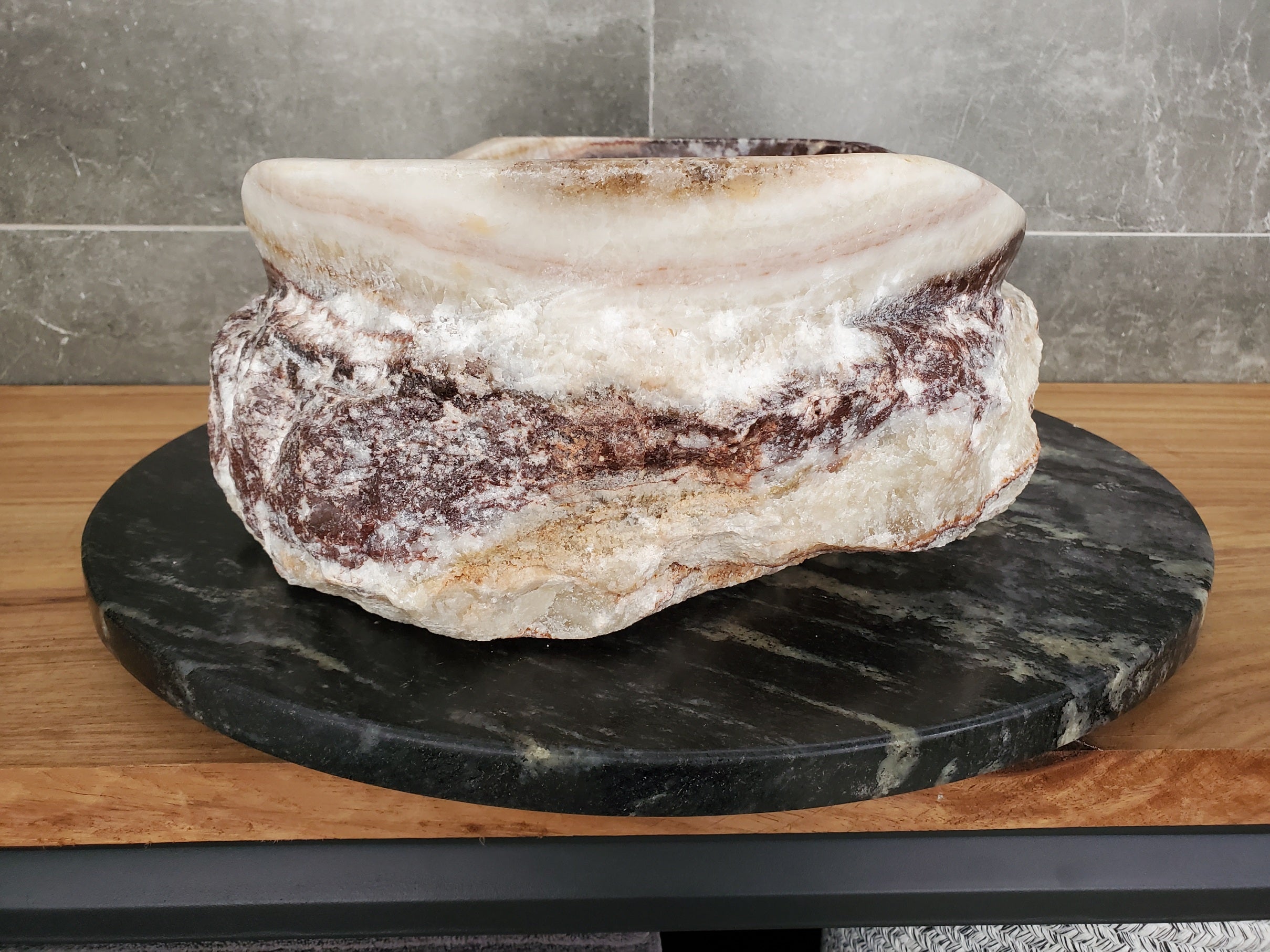 S31_09 Serpentine Onyx Stone Vessel Sink - 16 x 13.5 inch