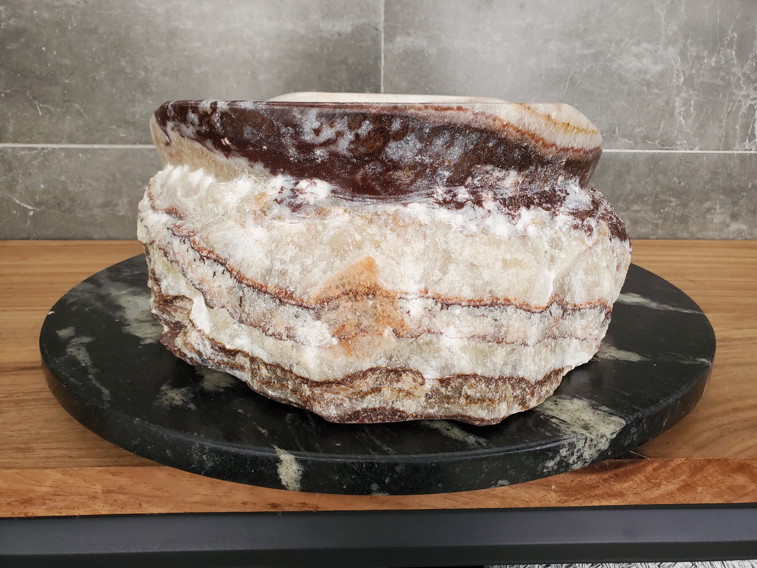 S31_09 Serpentine Onyx Stone Vessel Sink - 16 x 13.5 inch