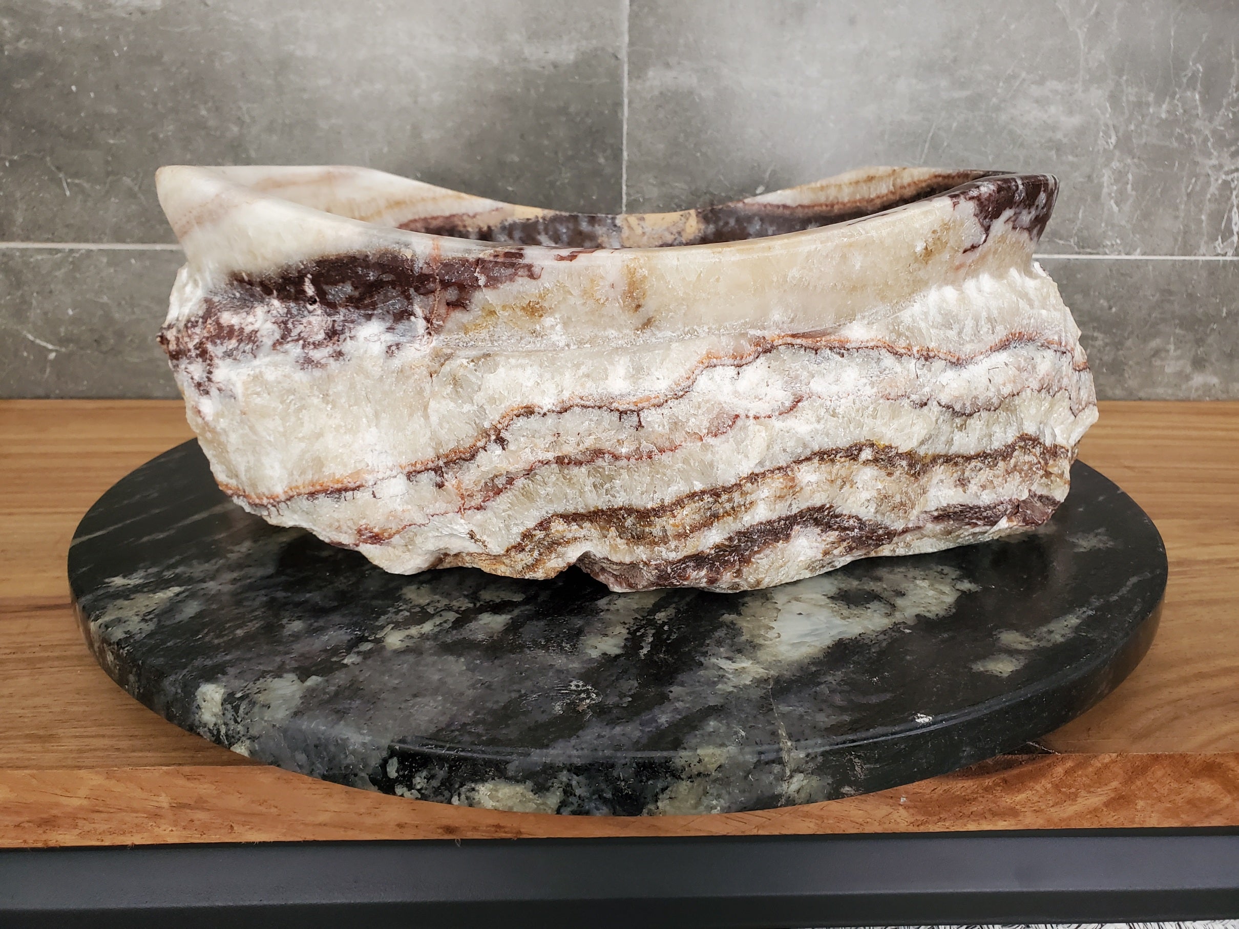 S31_09 Serpentine Onyx Stone Vessel Sink - 16 x 13.5 inch