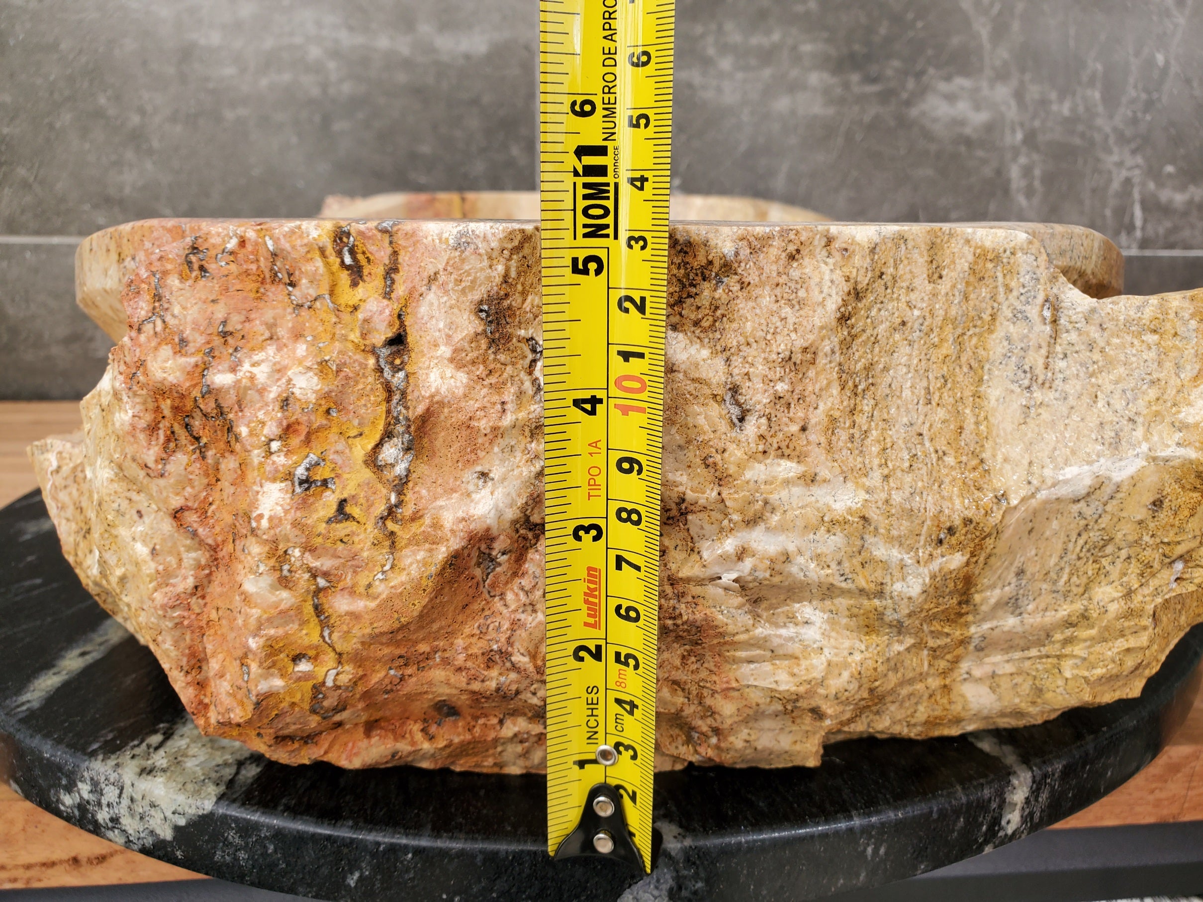 S31_35 Oval Travertine Chiseled Vessel Bathroom Sink