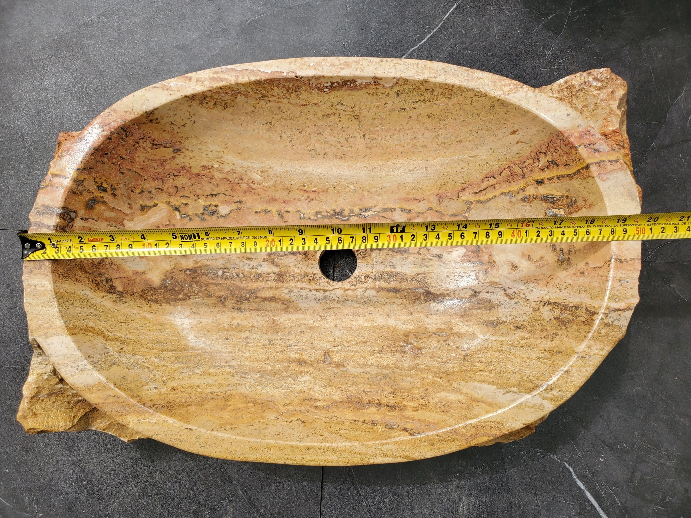 S31_35 Oval Travertine Chiseled Vessel Bathroom Sink