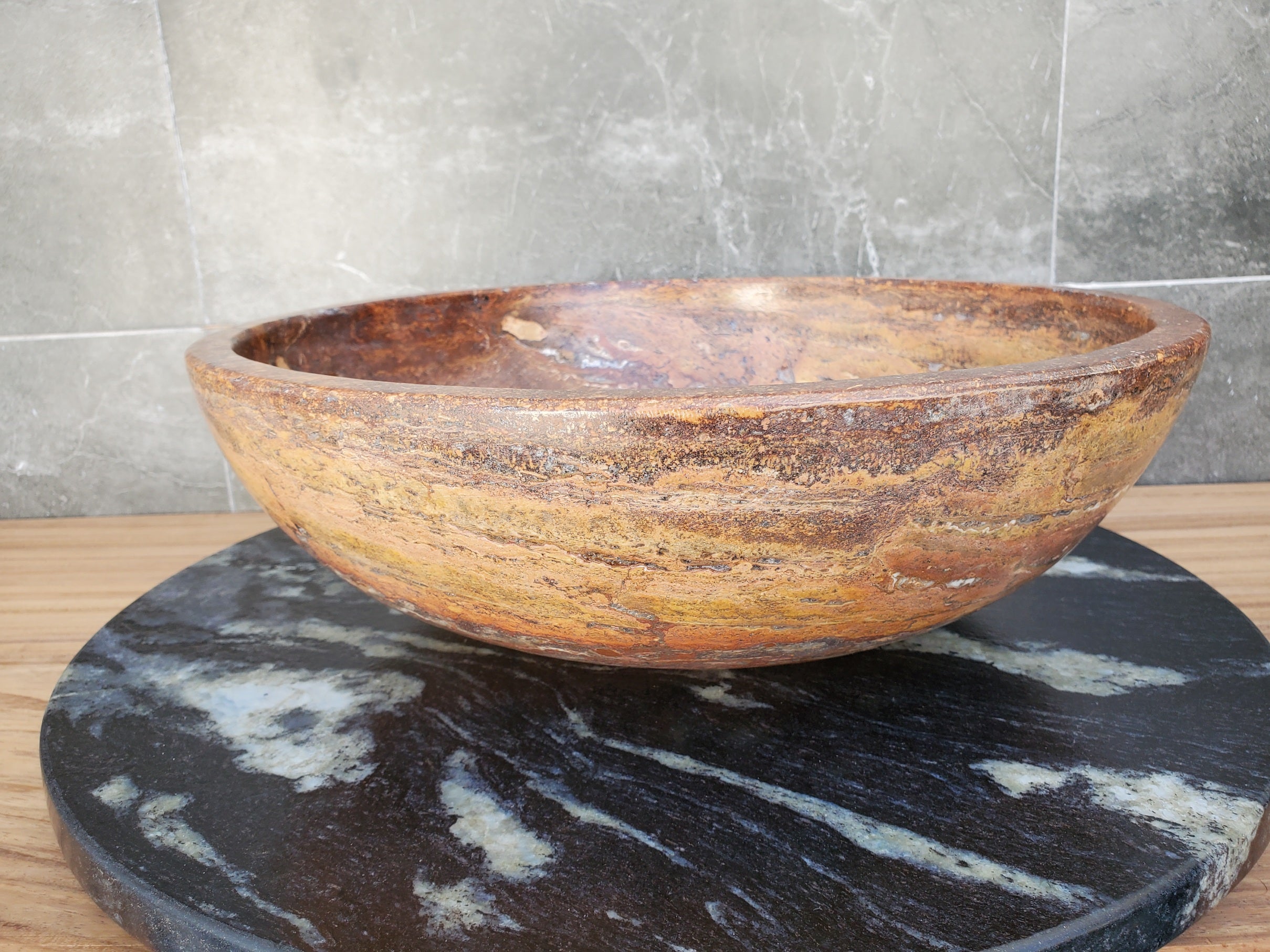 S29_13 Red Travertine Stone Vessel Bathroom Sink - 16 inch