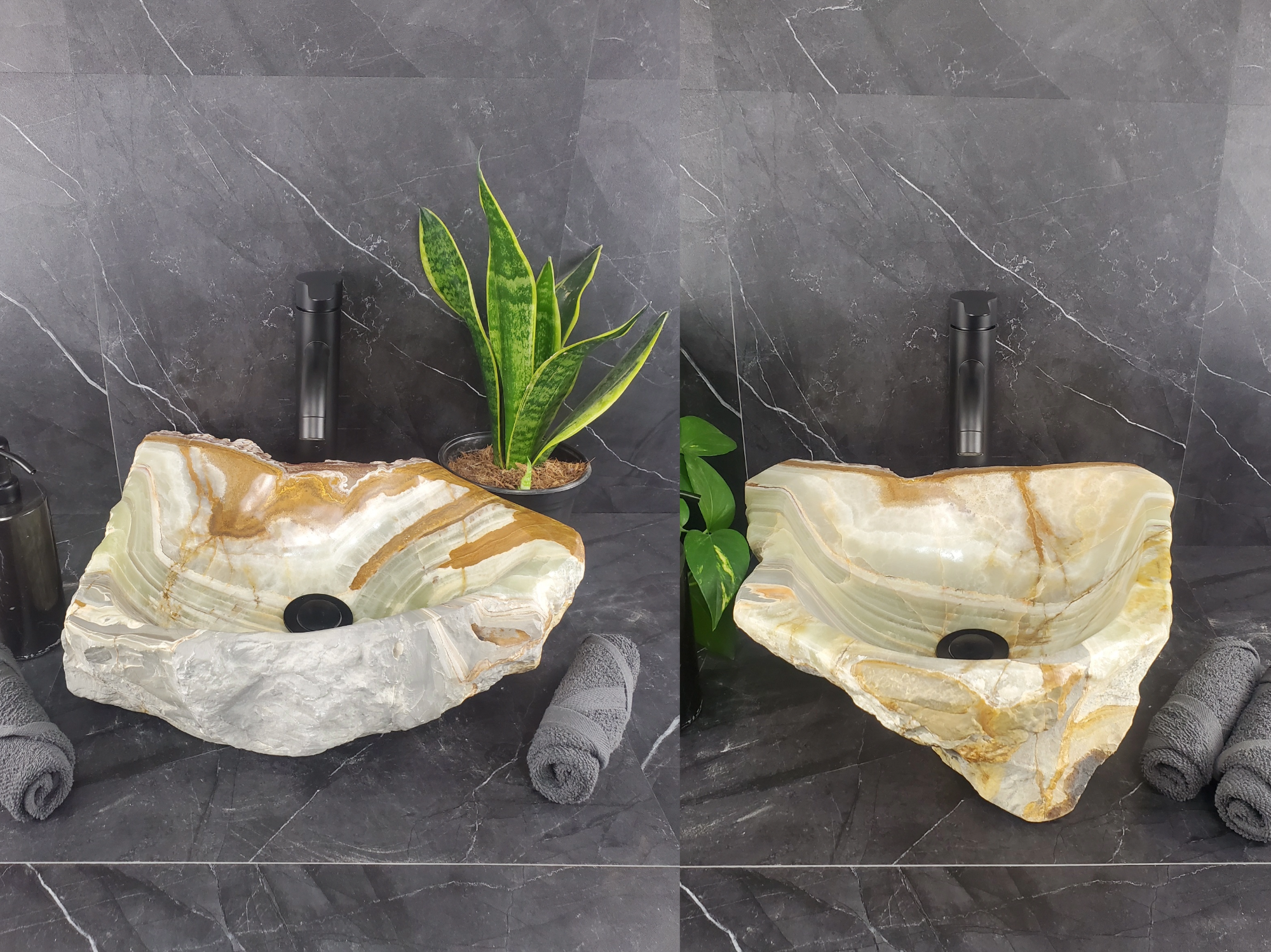 SET1028 Onyx Stone Vessel Bathroom Sink (Set of Two)