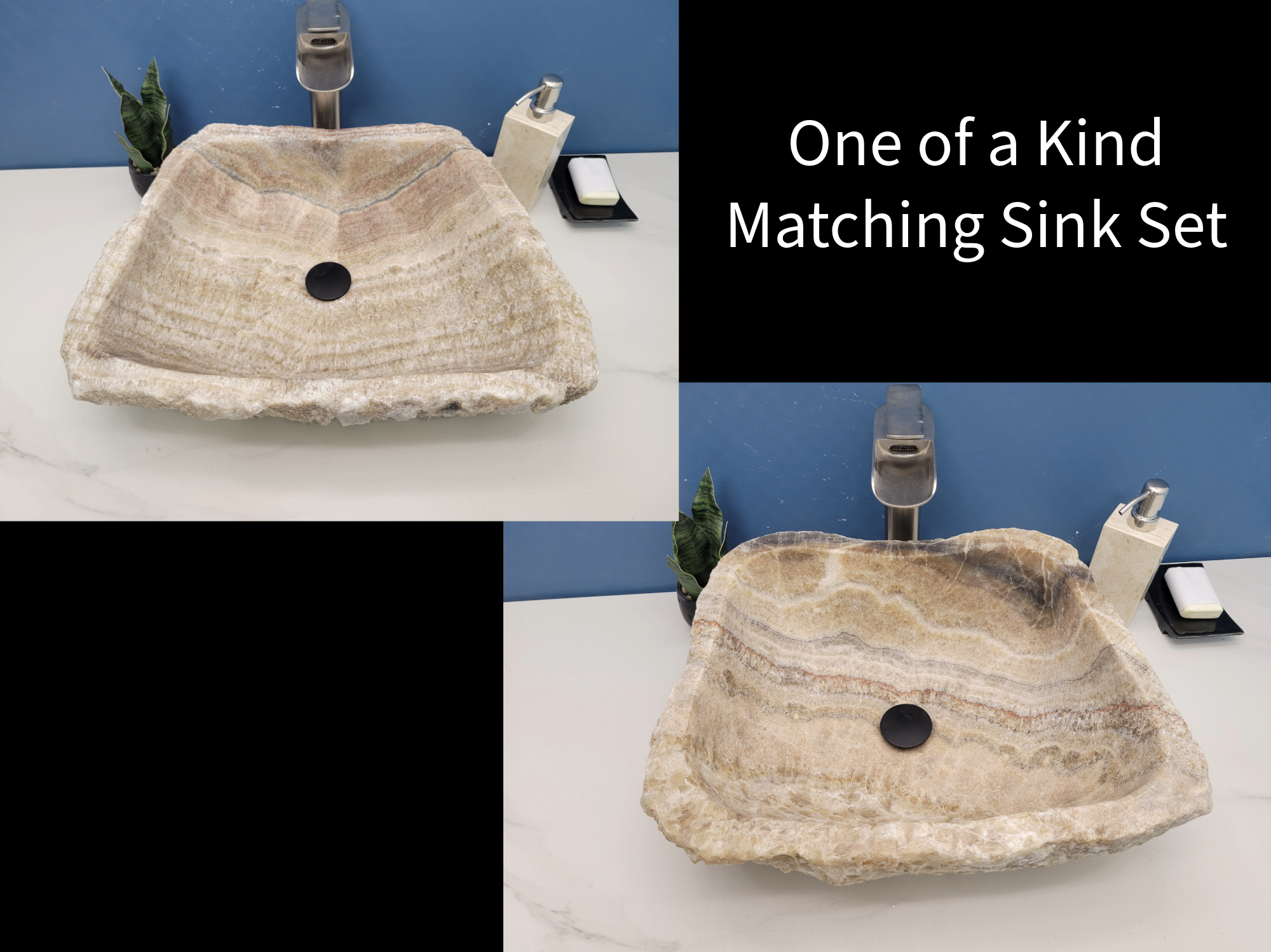 SET1022 Onyx Stone Vessel Bathroom Sink (Set of Two)