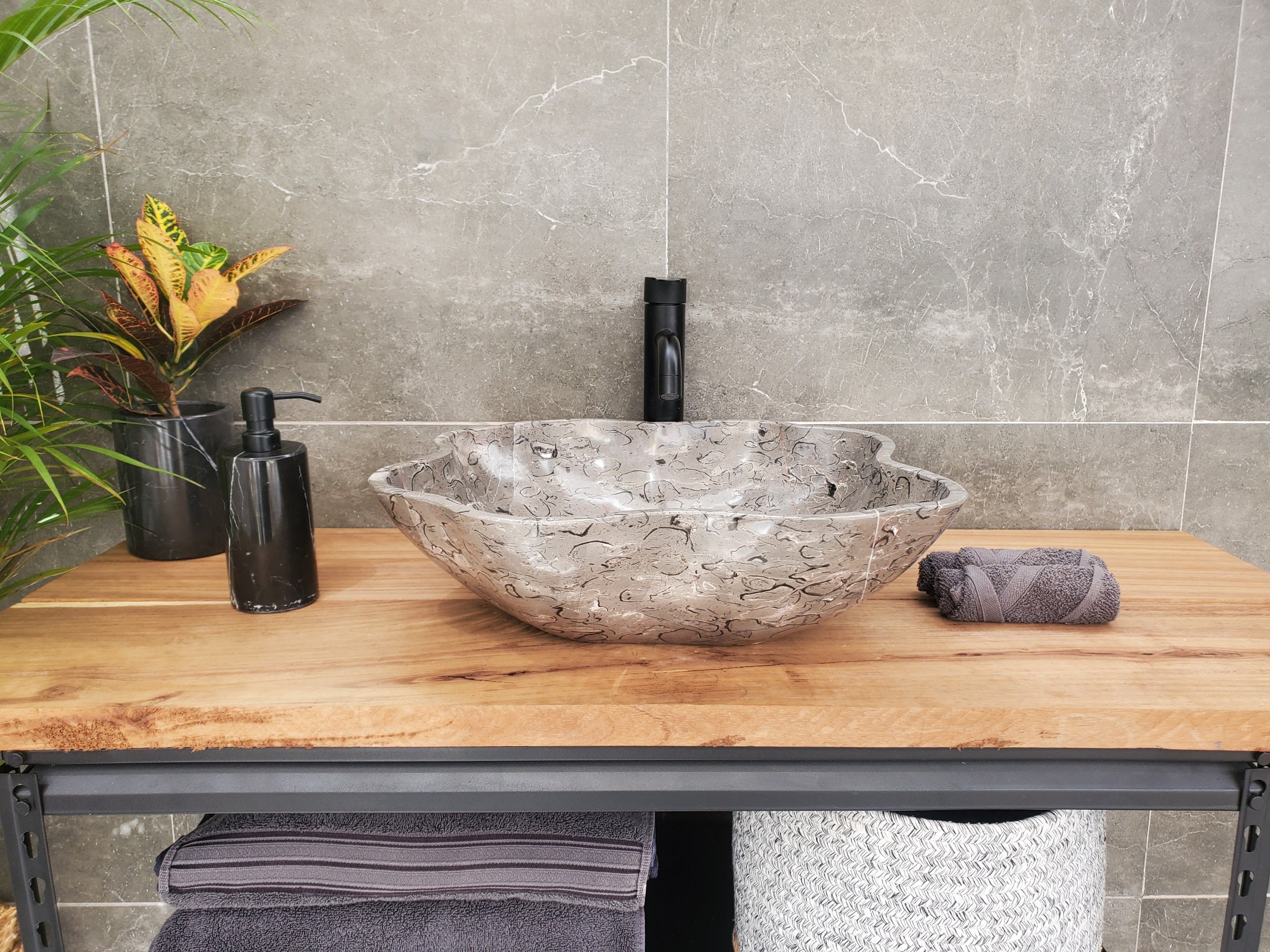 S32_19 Marble Vessel Bathroom Sink - 18 x 17 inch