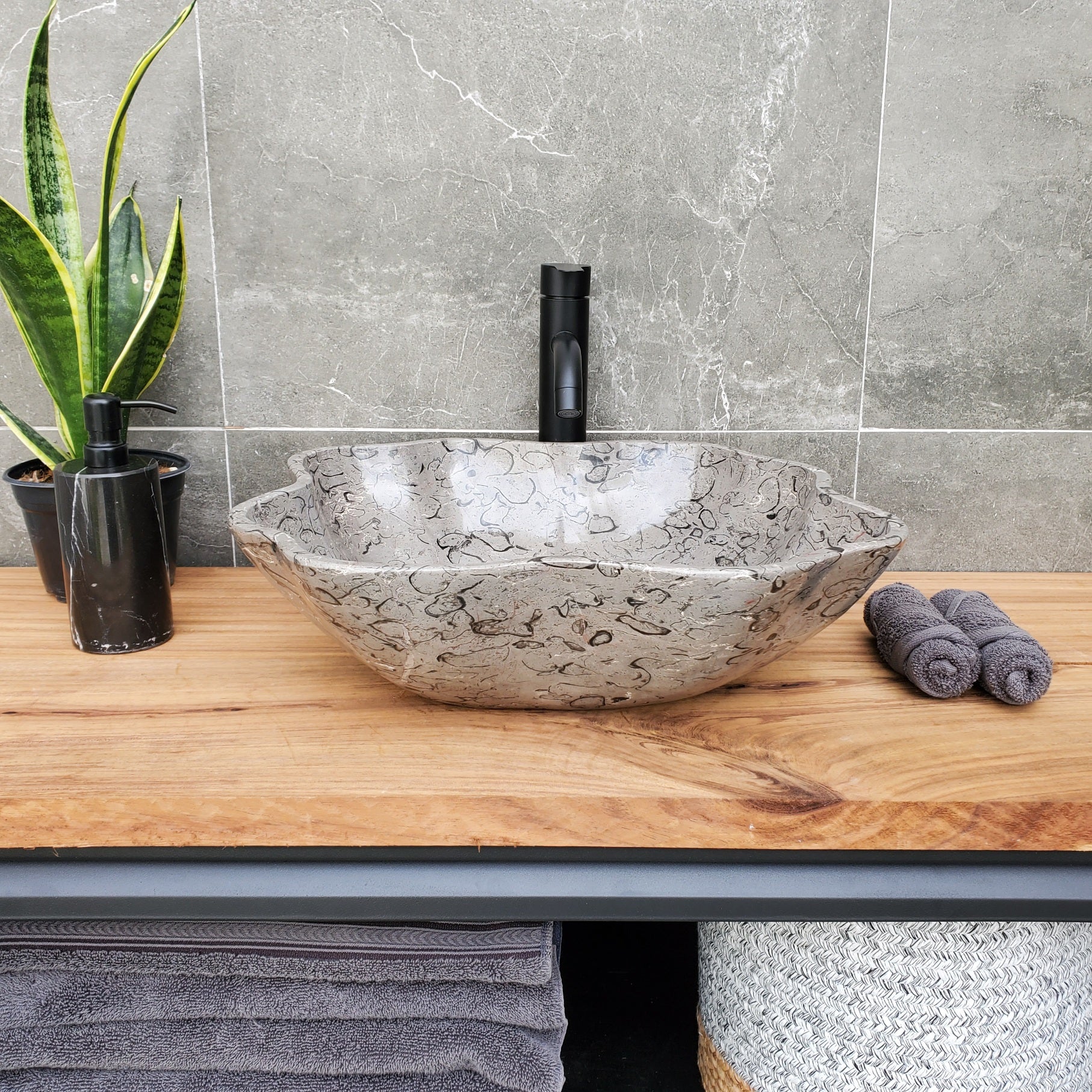 S32_18 Marble Vessel Bathroom Sink - 17 x 16.5 inch
