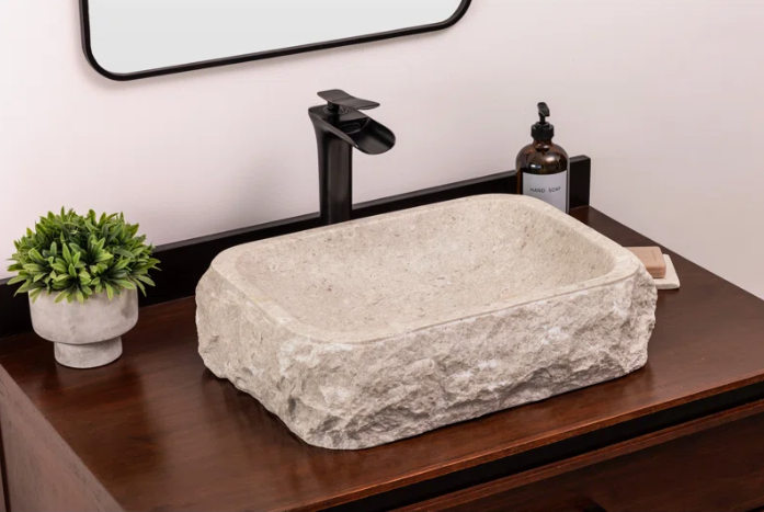 NEW Rectangle Travertine Chiseled Vessel Bathroom Sink