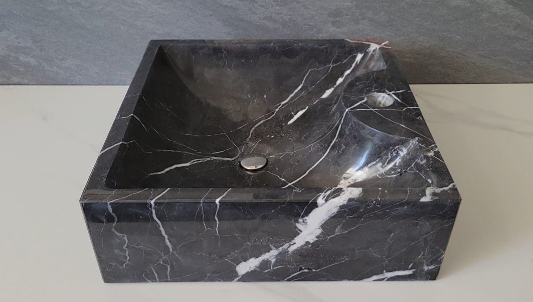 SET1024 Black Marble Square Vessel Sink Set
