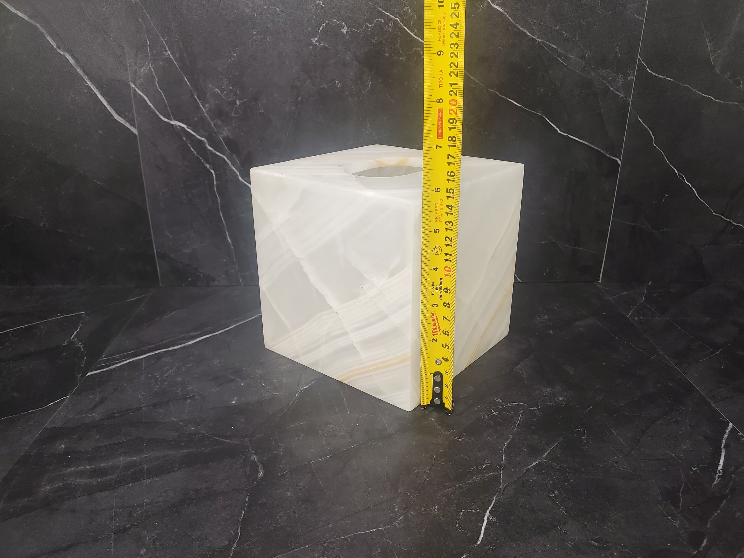 TCSQ_56 White Onyx Tissue Box Cover (Cube)