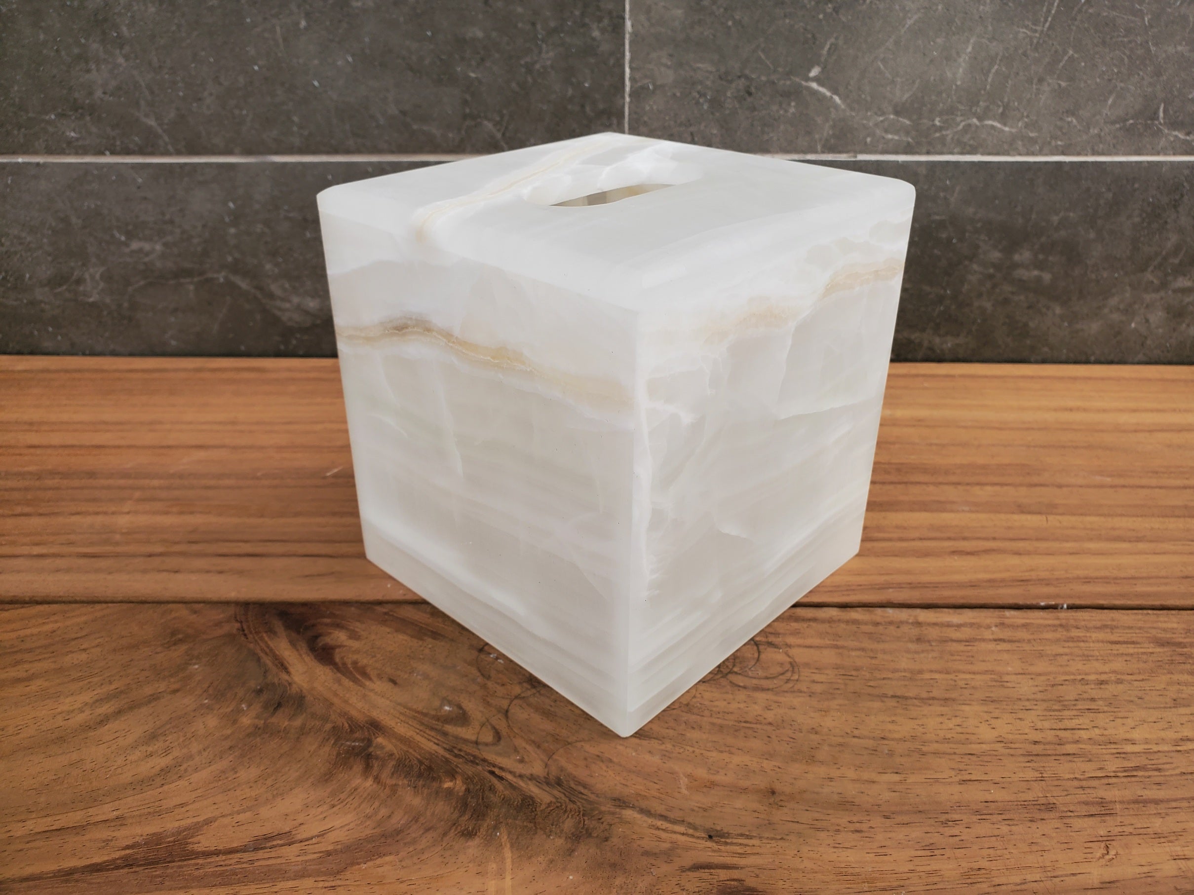 TCSQ_63 Neutral White Onyx Tissue Box Cover (Cube)
