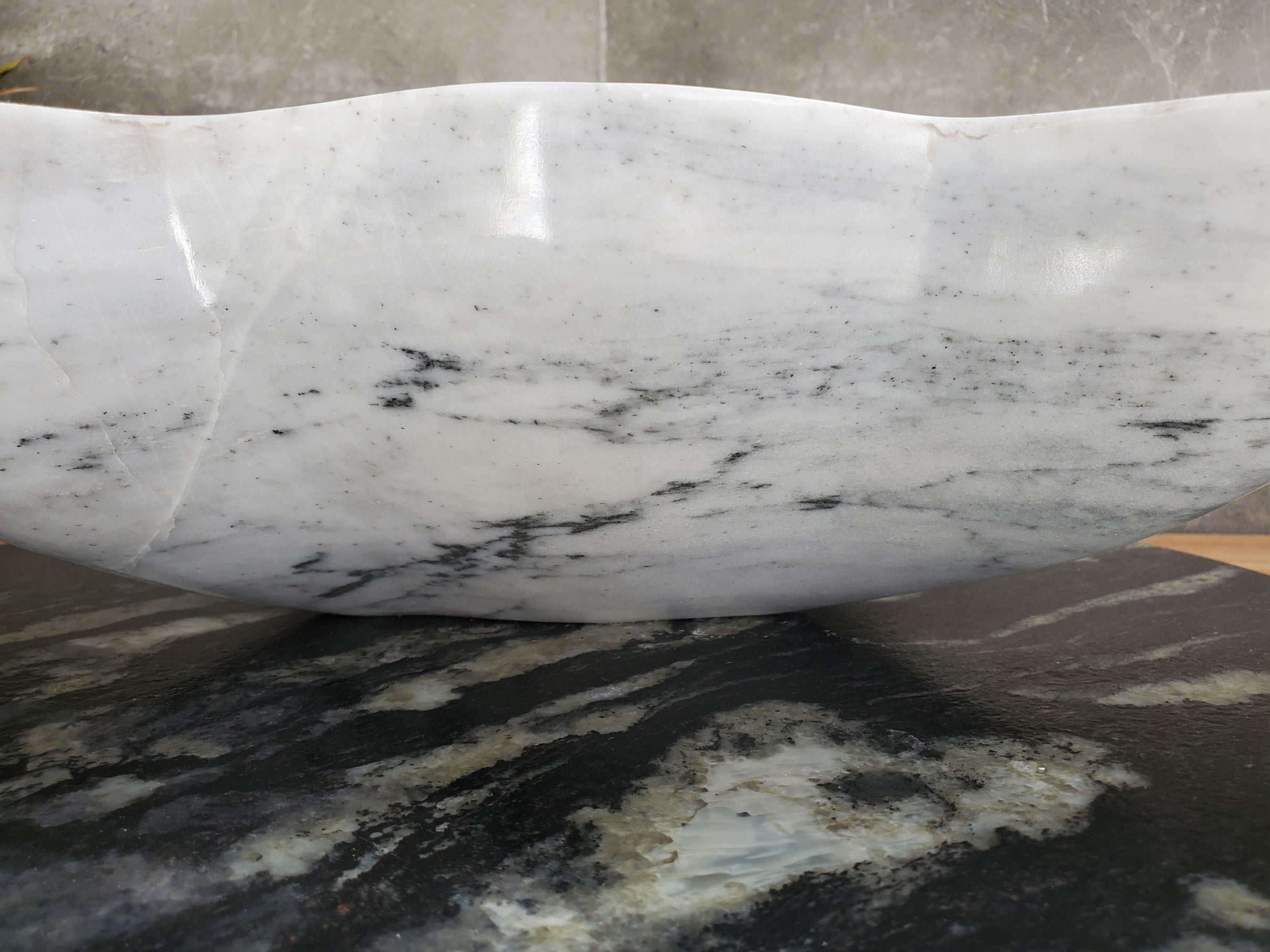S33_30 White Marble Bathroom Vessel Sink - 16 x 15 inch