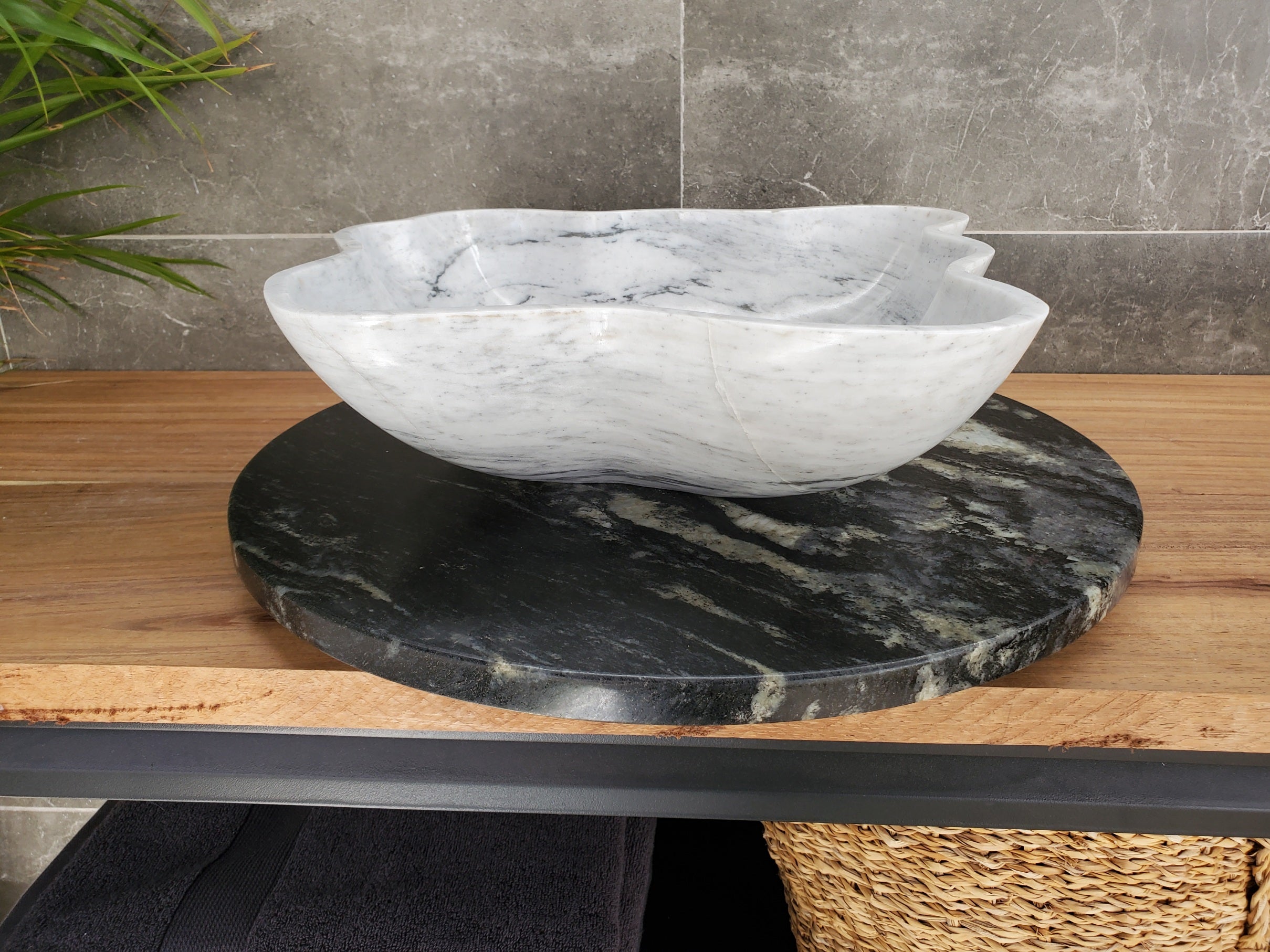 S33_30 White Marble Bathroom Vessel Sink