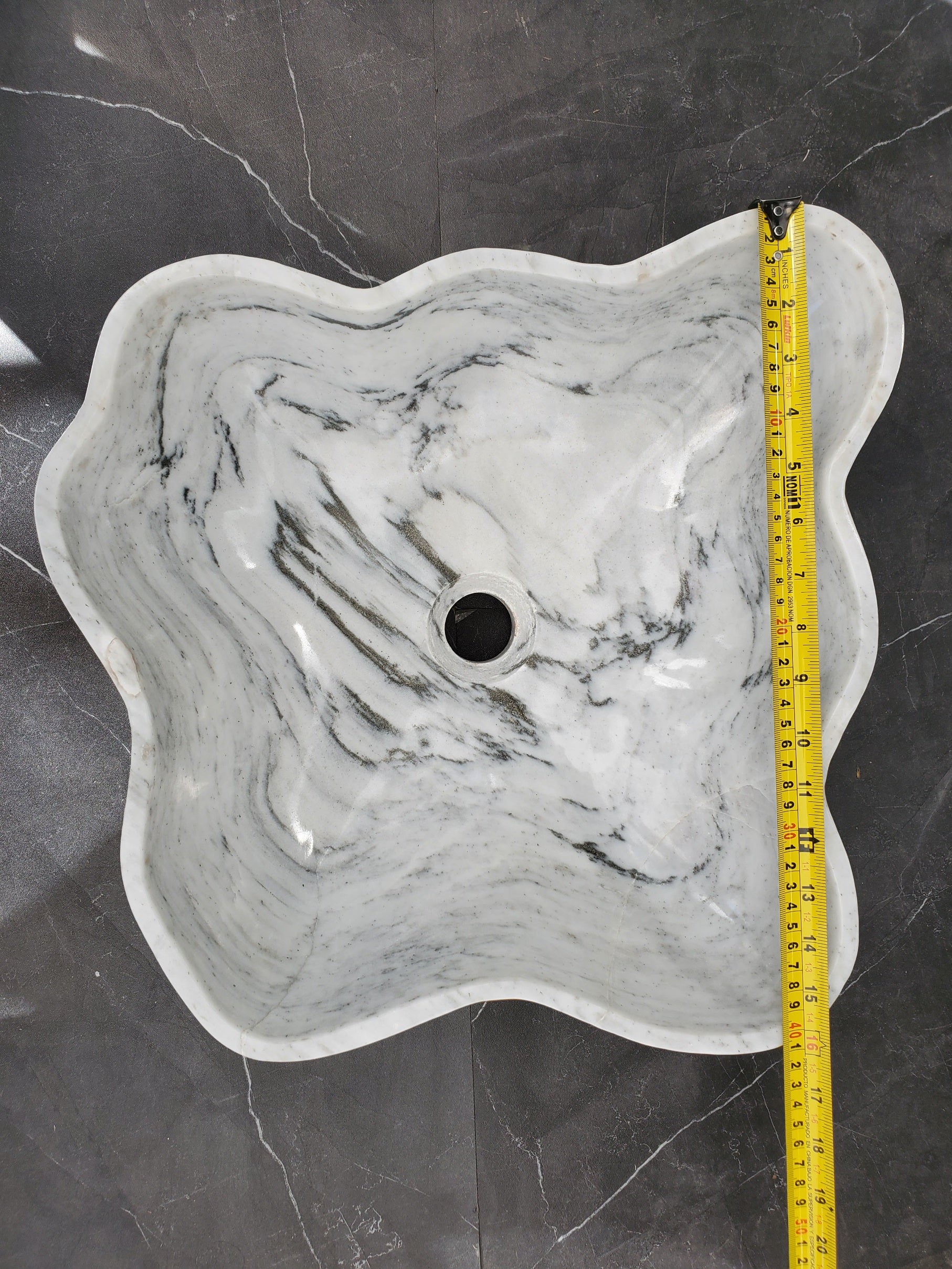 S33_30 White Marble Bathroom Vessel Sink - 16 x 15 inch