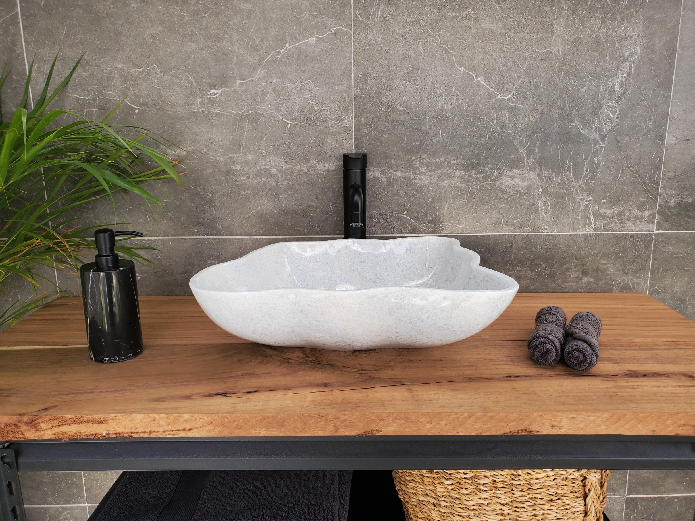 S33_27 Gray Marble Bathroom Vessel Sink - 18 x 14 inch
