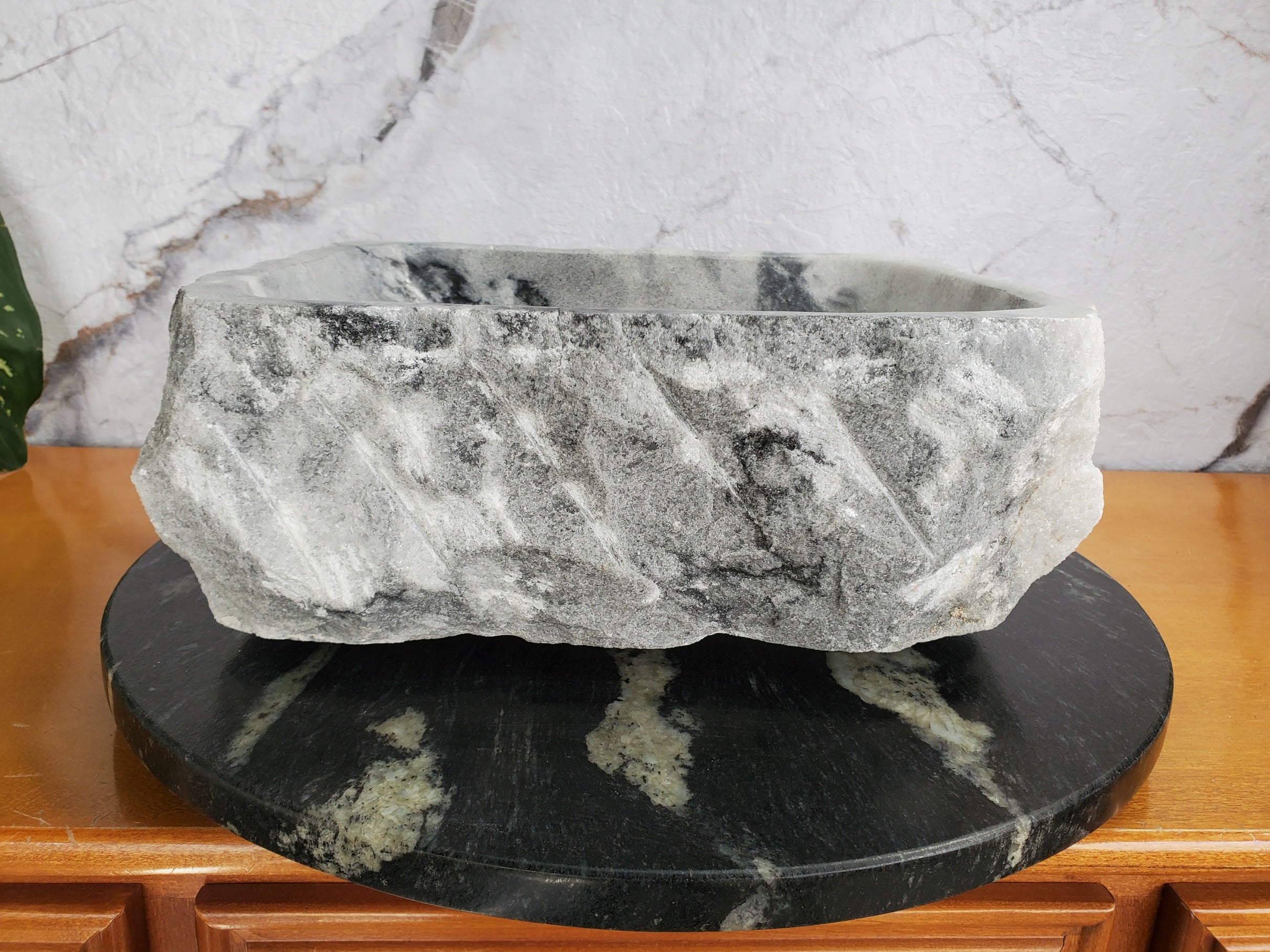 S36_03 Gray Marble Vessel Bathroom Sink, 14.5 x 12 Inch Bathroom Sinks Featured Marble Sinks Sinks