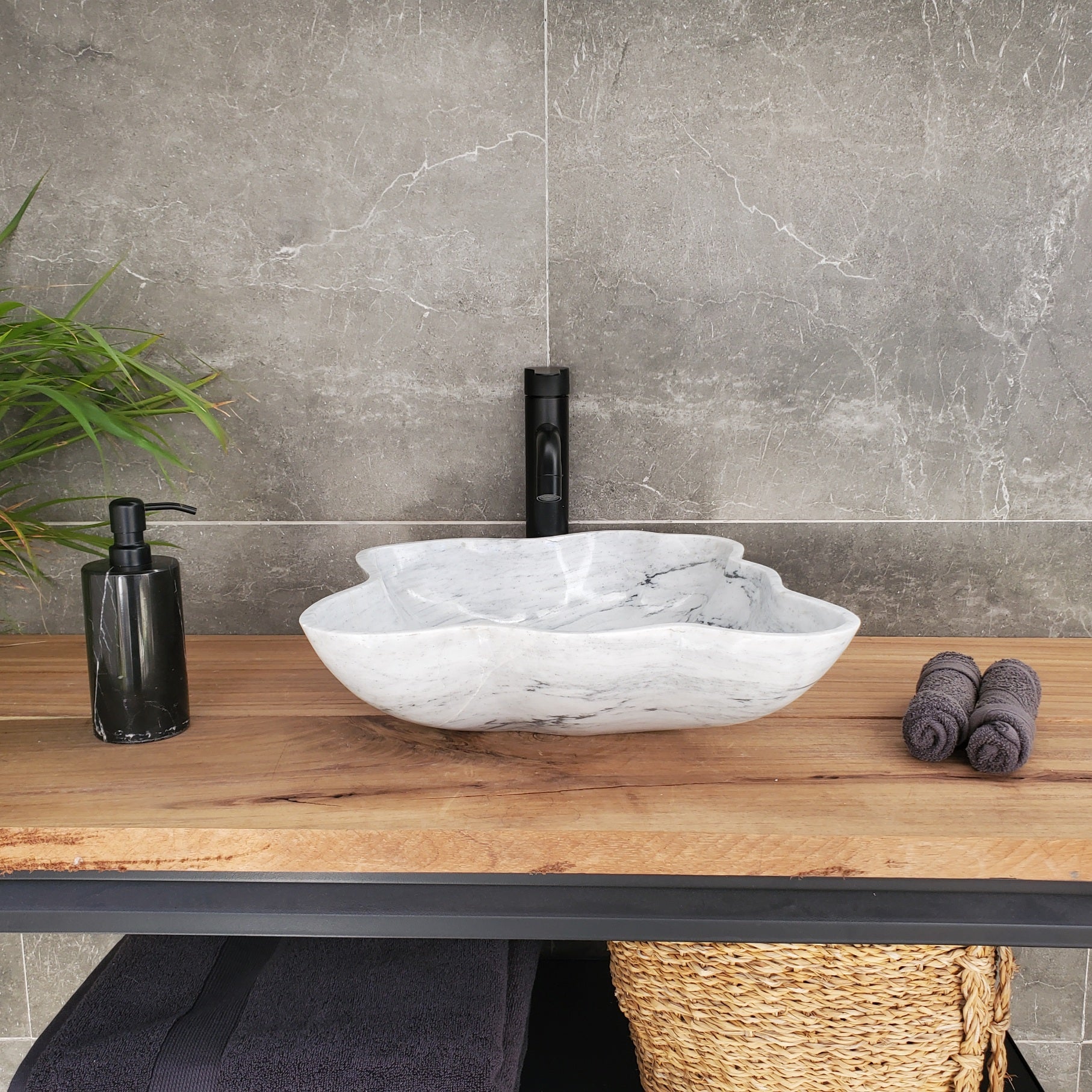 S33_30 White Marble Bathroom Vessel Sink - 16 x 15 inch
