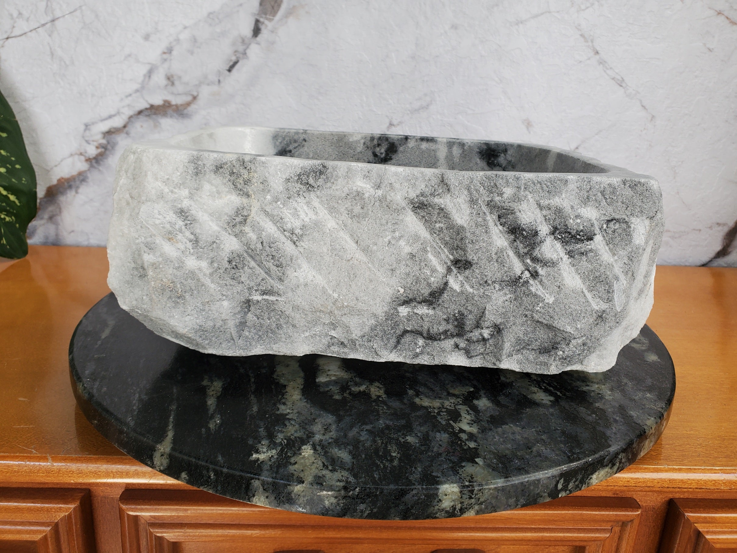 S36_03 Gray Marble Vessel Bathroom Sink, 14.5 x 12 Inch Bathroom Sinks Featured Marble Sinks Sinks