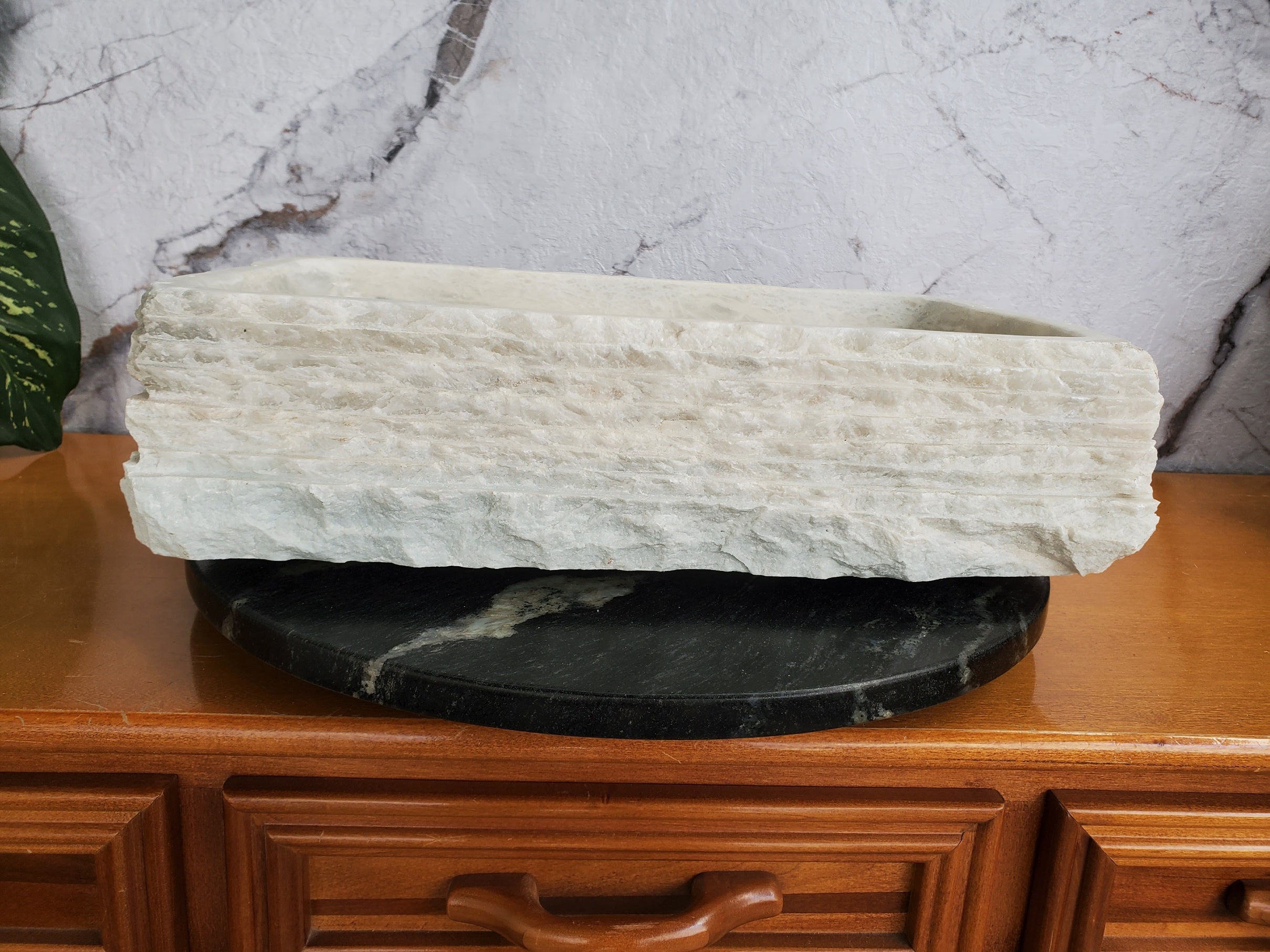 S36_01 White Marble Vessel Bathroom Sink, 19x12 Inch Bathroom Sinks Featured Marble Sinks Sinks