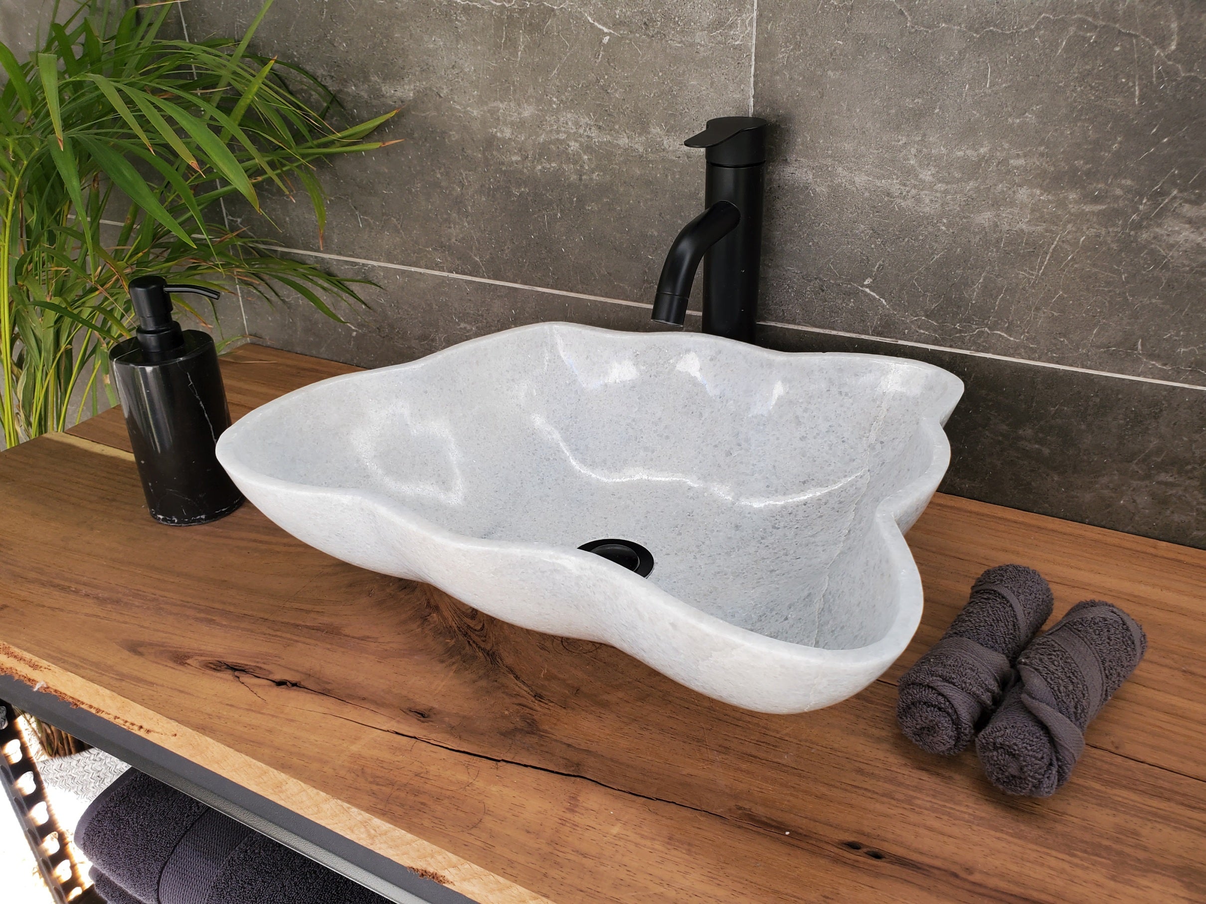 S33_27 Gray Marble Bathroom Vessel Sink - 18 x 14 inch