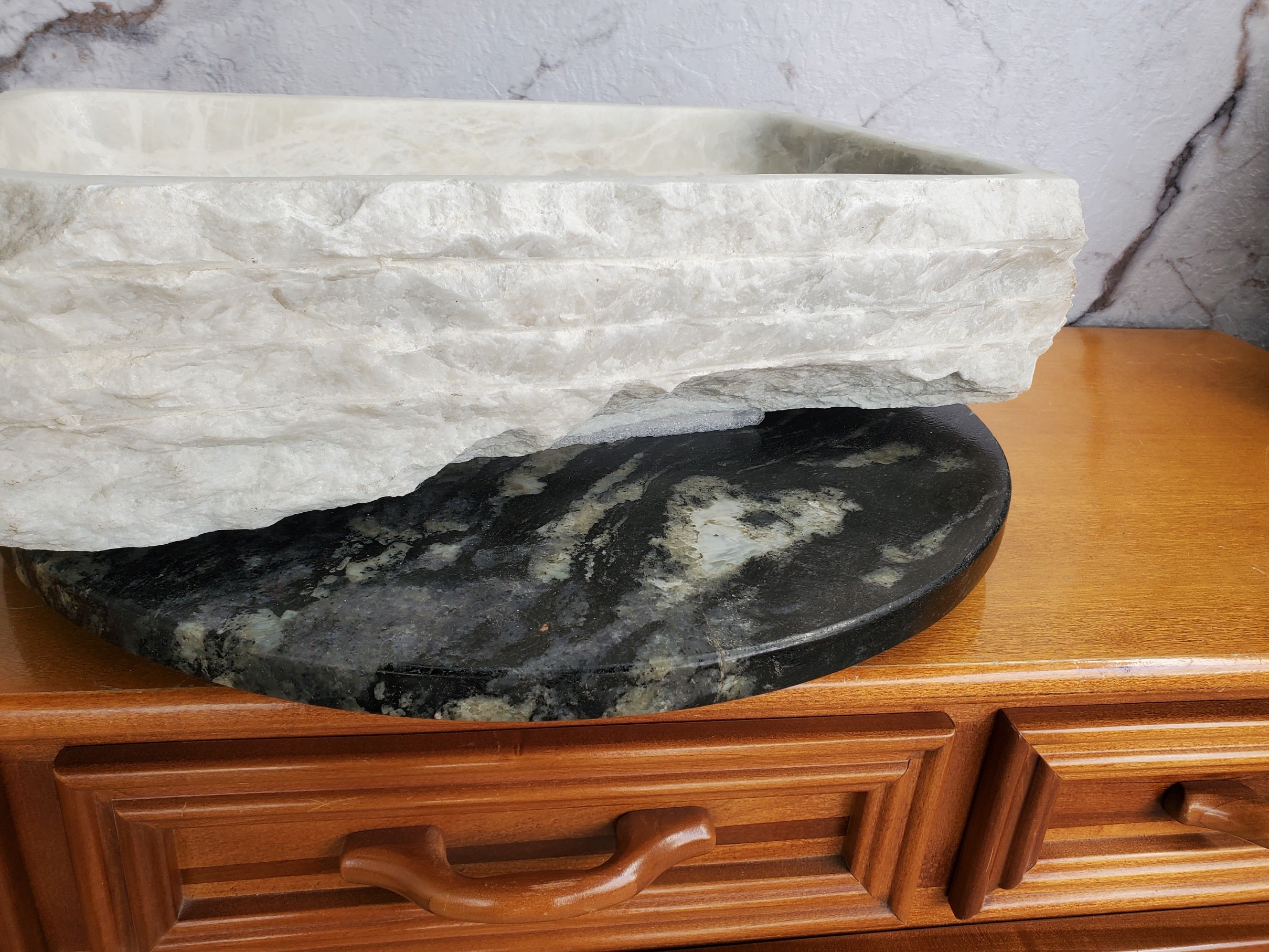 S36_01 White Marble Vessel Bathroom Sink, 19x12 Inch Bathroom Sinks Featured Marble Sinks Sinks