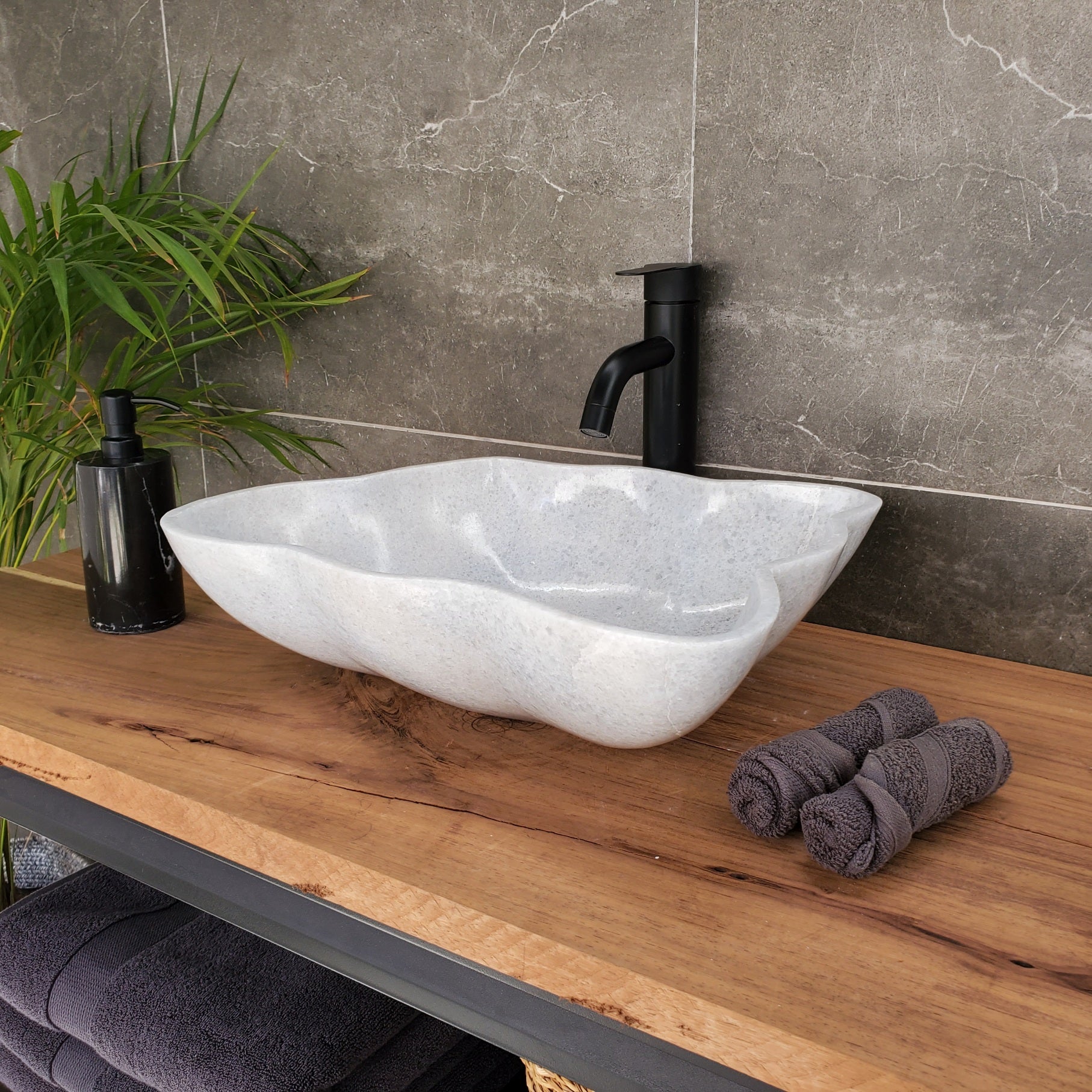 S33_27 Gray Marble Bathroom Vessel Sink - 18 x 14 inch