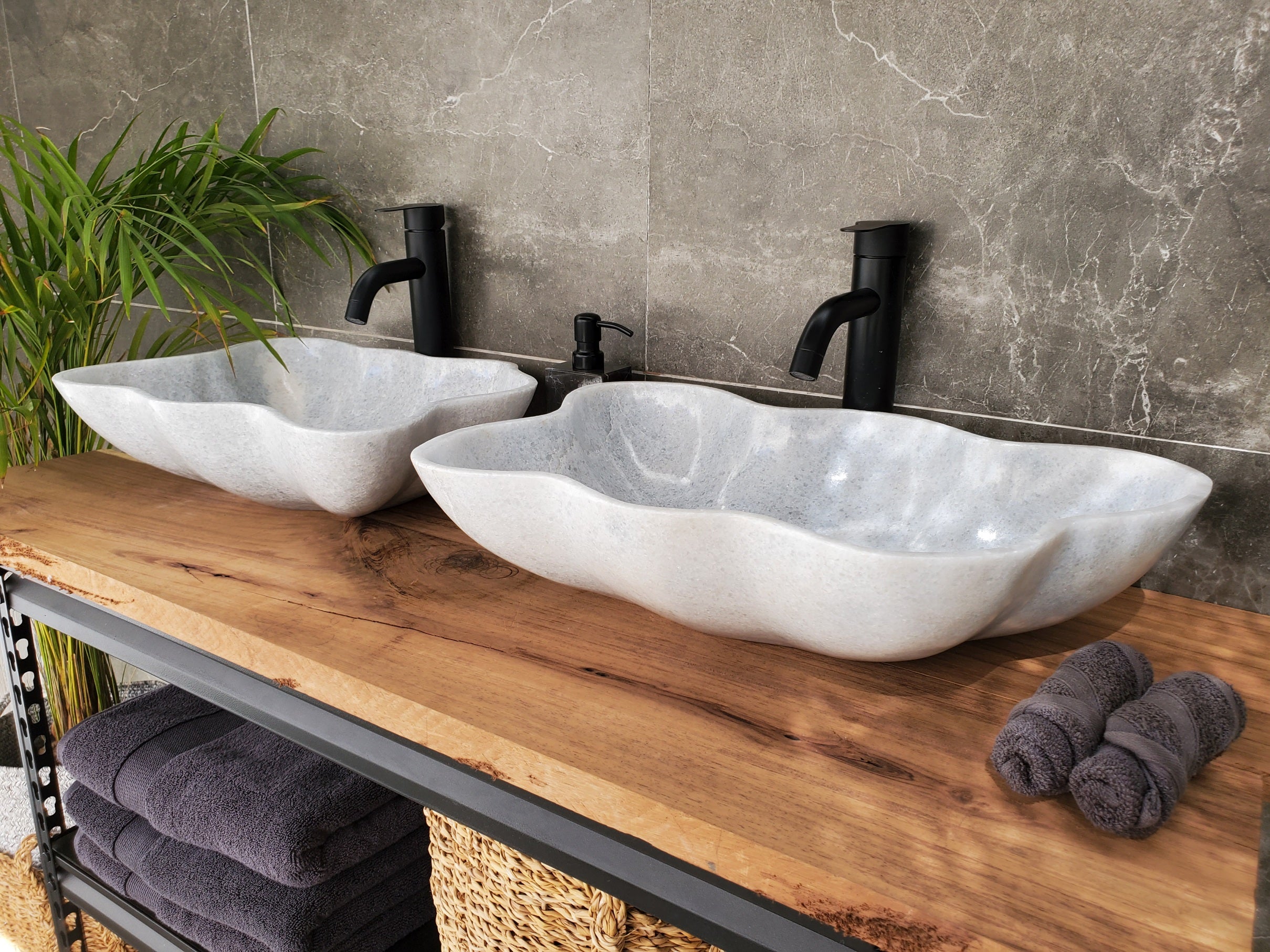 SET3305 Marble Stone Master Bath Set of 2 (Two) Vessel Sinks