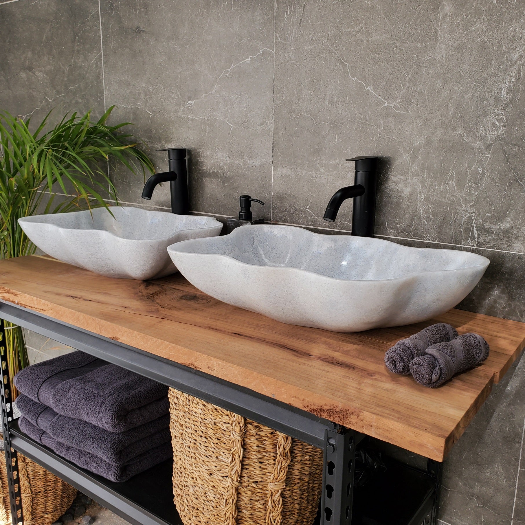 SET3305 Marble Stone Master Bath Set of 2 (Two) Vessel Sinks