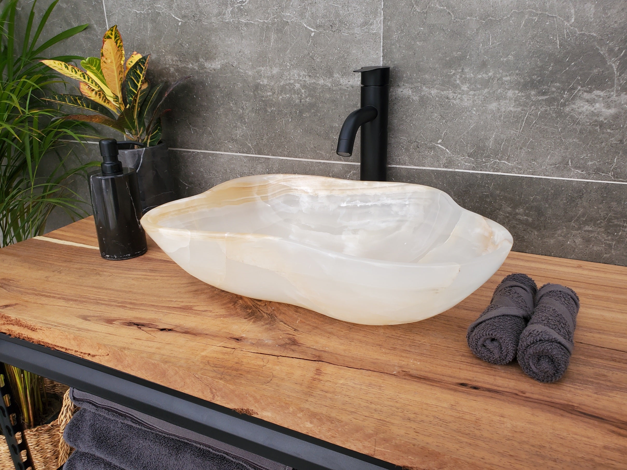 S32_11 Onyx Stone Vessel Bathroom Sink