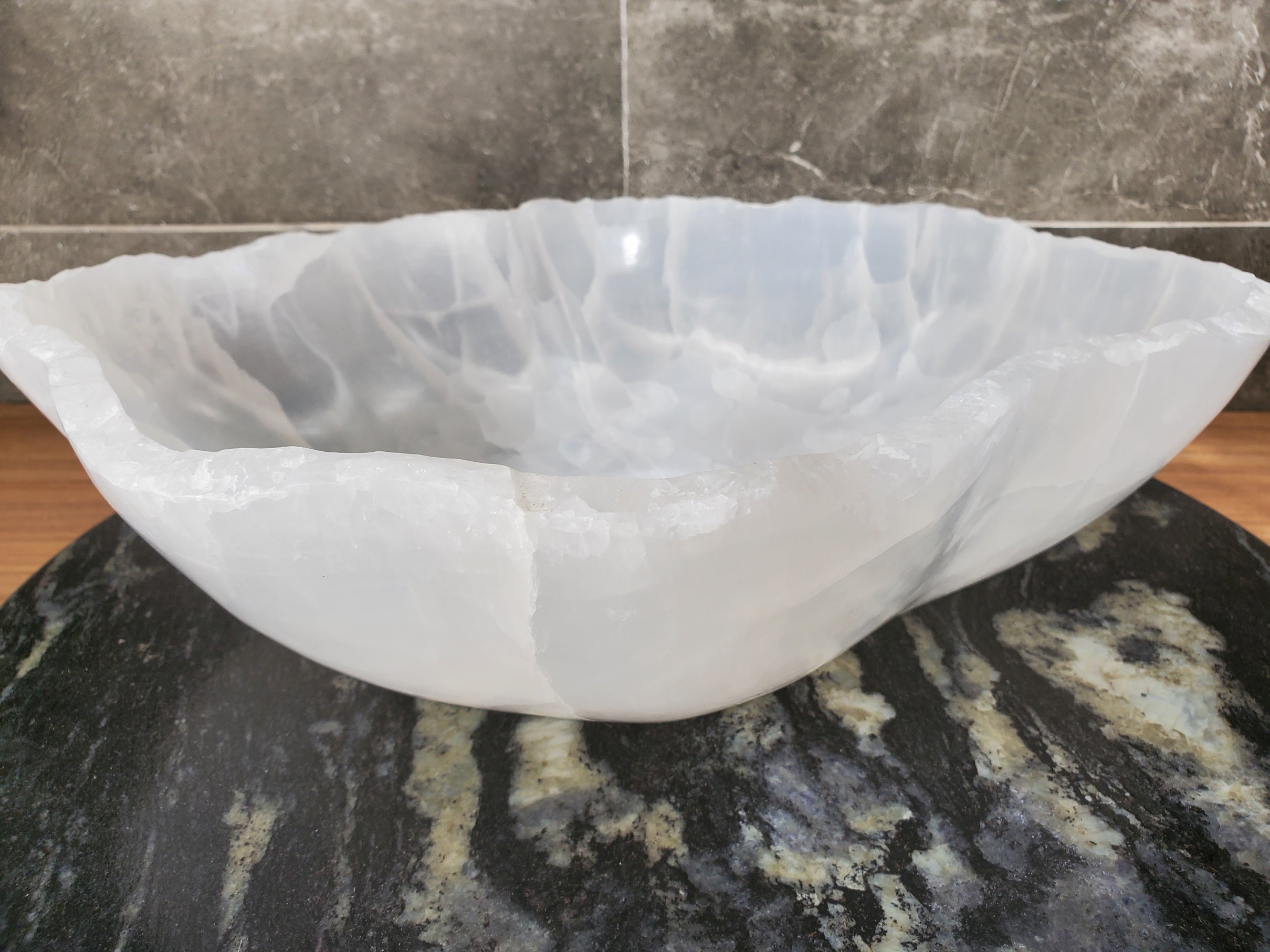 S33_47 White Onyx Bathroom Vessel Sink - 16 x 13.5 inch