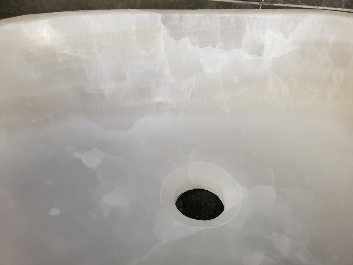 White Cream Onyx Marble Vessel Sink, 18x13 Inch Natural Stone Countertop Basin, Polished Luxury Vanity Sink, Spa Bathroom Decor S40_05 Bathroom Sinks Featured Onyx Sinks Sinks