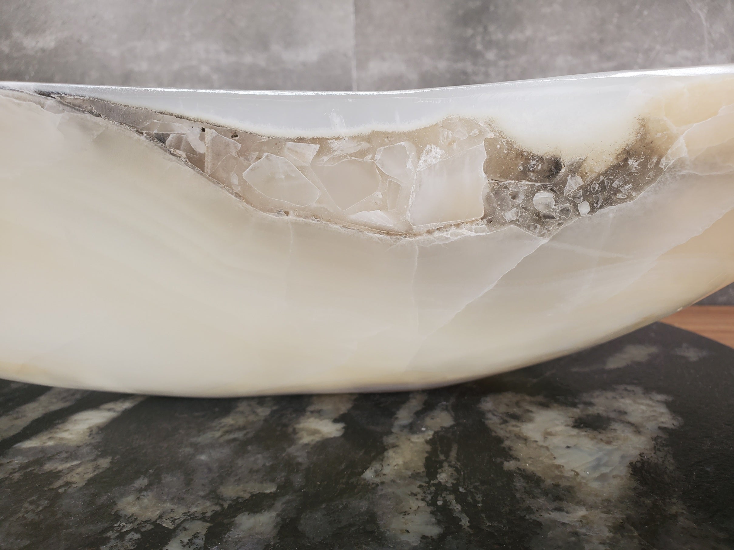 S33_23 White Onyx Bathroom Vessel Sink - 17 x 16 inch
