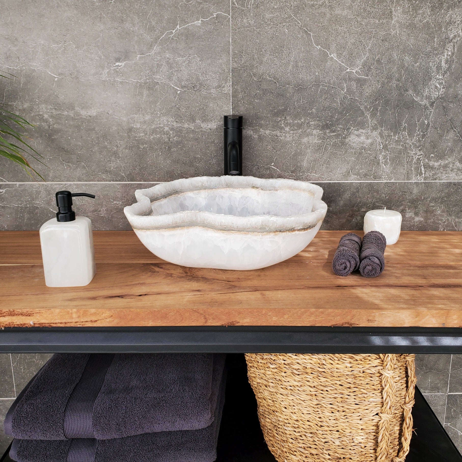 S33_48 White Onyx Bathroom Vessel Sink