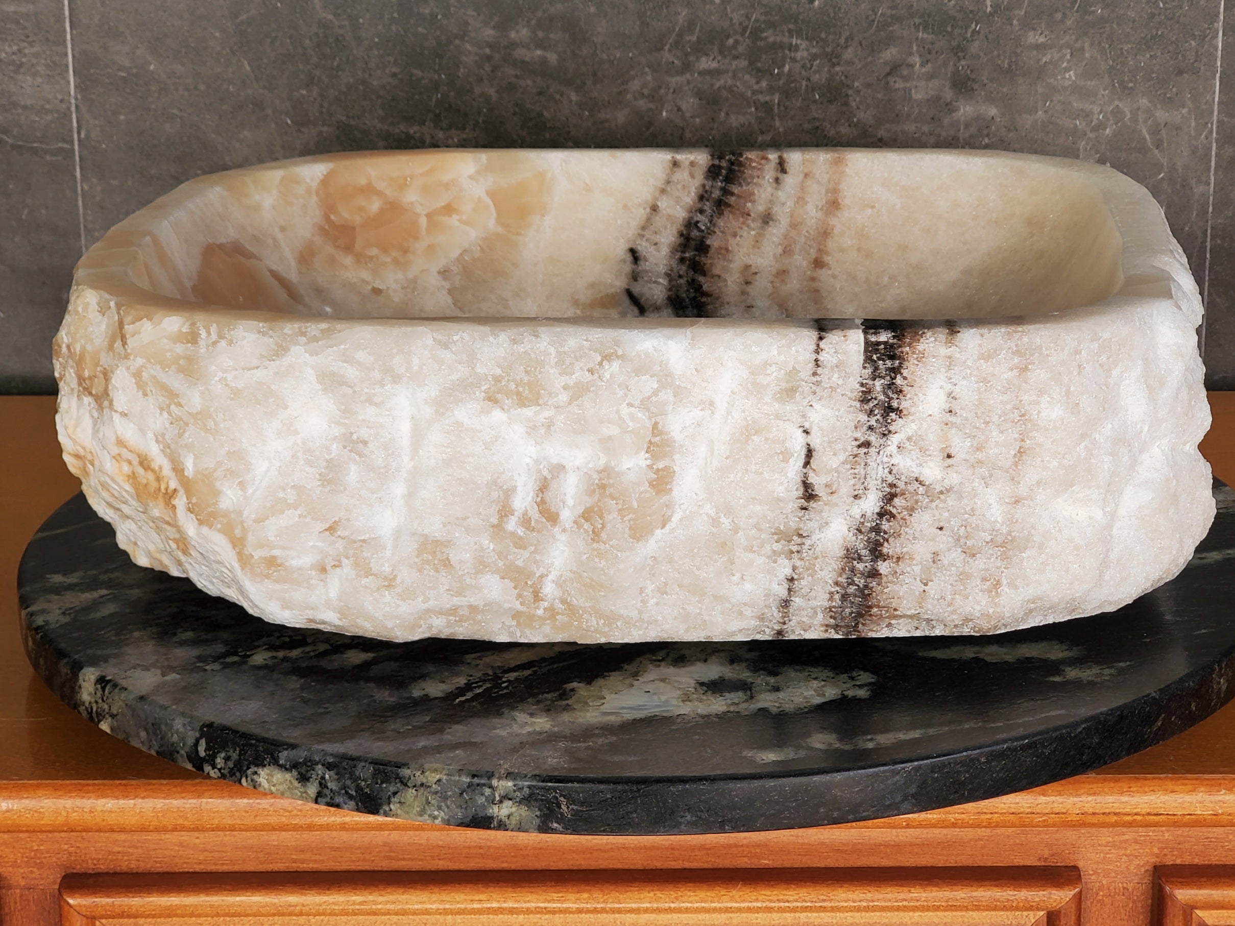 S37_17 Cream Onyx Vessel Sink – Rectangular Natural Stone Countertop Bathroom Sink 16.5 x 13.5 Inch Bathroom Sinks Featured Onyx Sinks Sinks