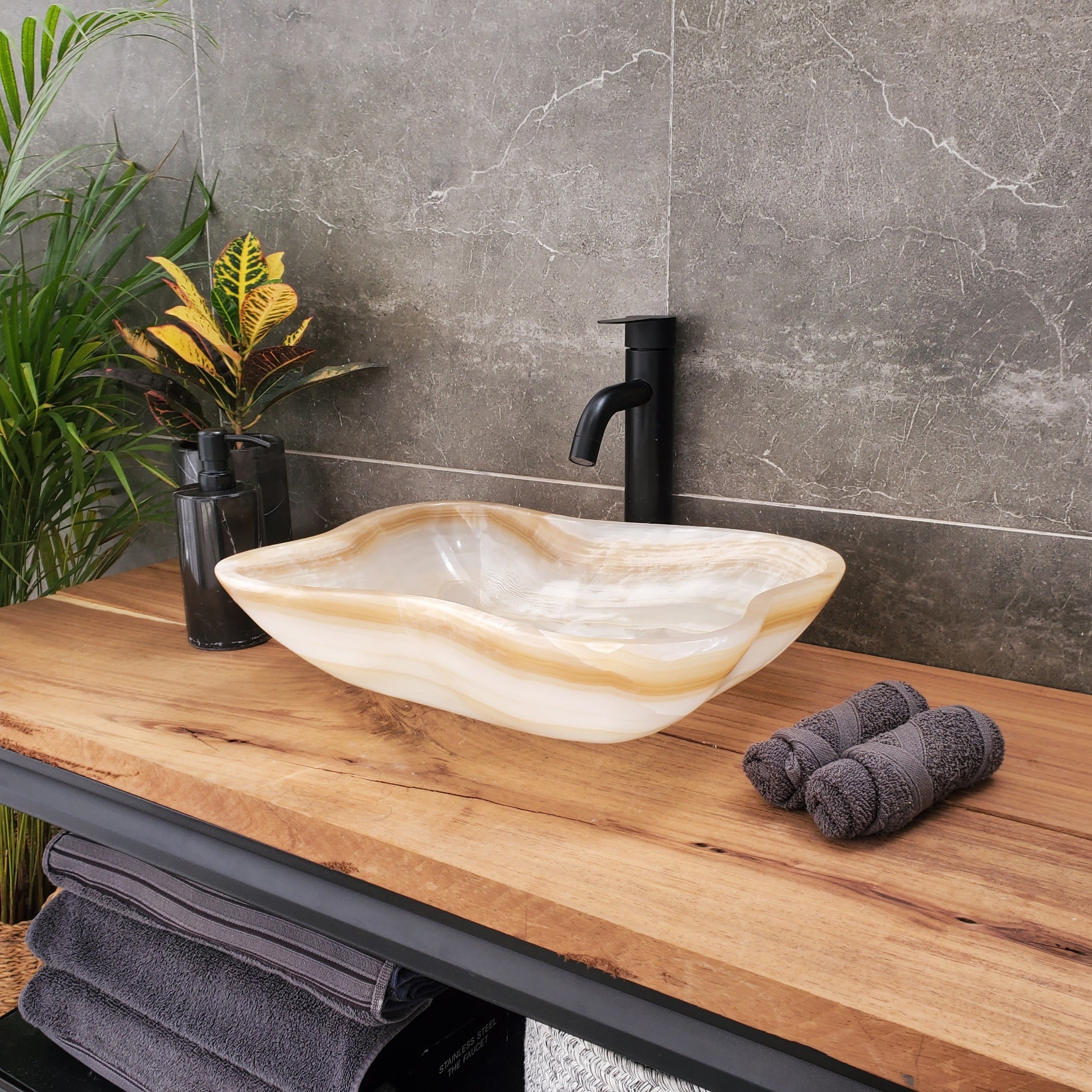 SET3202 Onyx Stone Master Bath Set of 2 (Two) Vessel Sinks