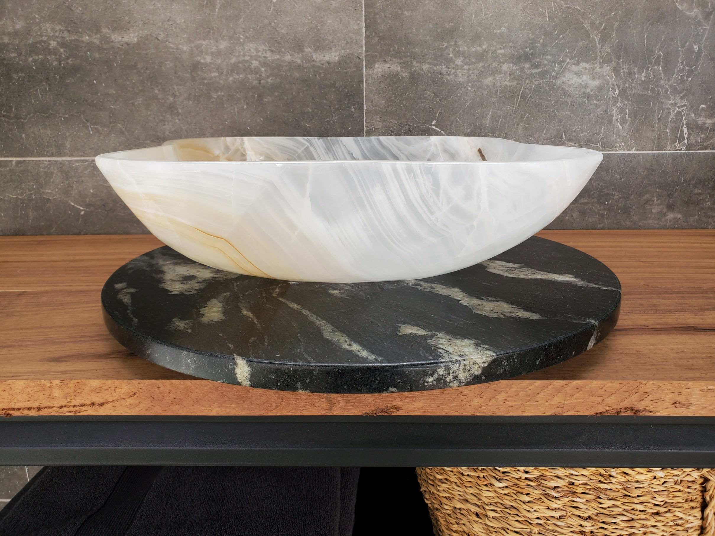 S33_24 White Onyx Bathroom Vessel Sink - 16.5 x 16.5 inch