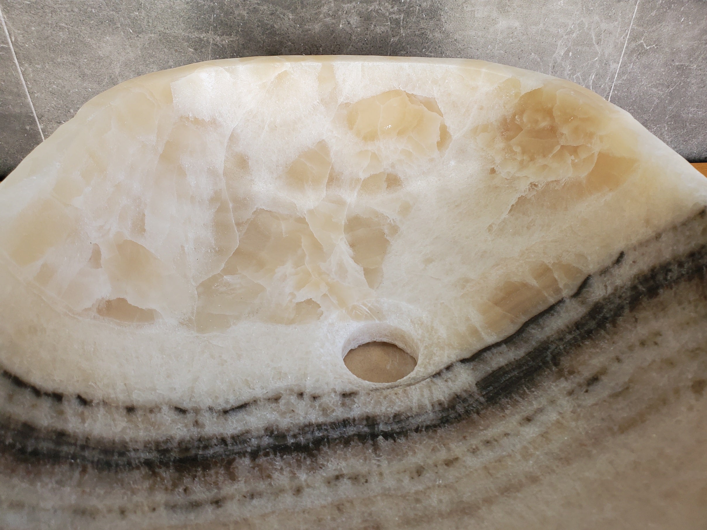 S37_17 Cream Onyx Vessel Sink – Rectangular Natural Stone Countertop Bathroom Sink 16.5 x 13.5 Inch Bathroom Sinks Featured Onyx Sinks Sinks